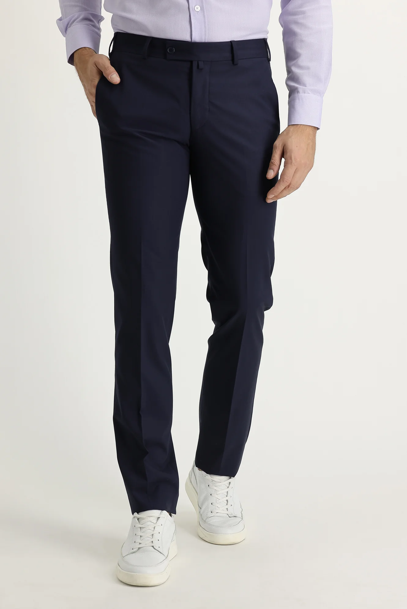 Orta Lacivert 7 Drop Slim Fit Dar Kesim Likralı Klasik Kumaş Pantolon - Image 2