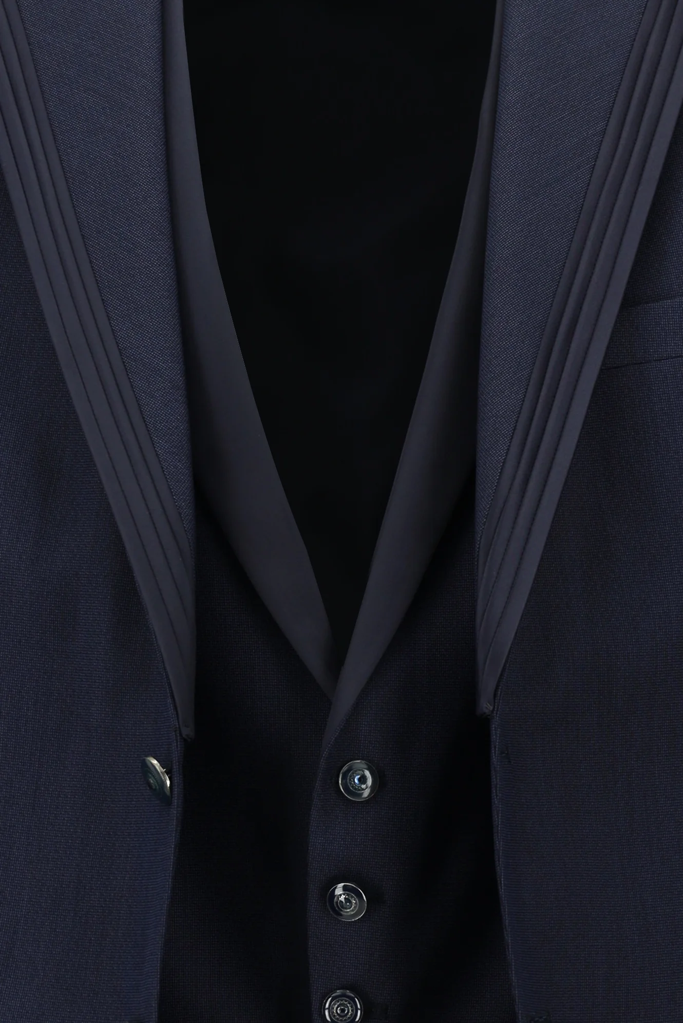 Orta Lacivert 7 Drop Slim Fit Dar Kesim Mono Yaka Yelekli Smokin & Damatlık - Image 6