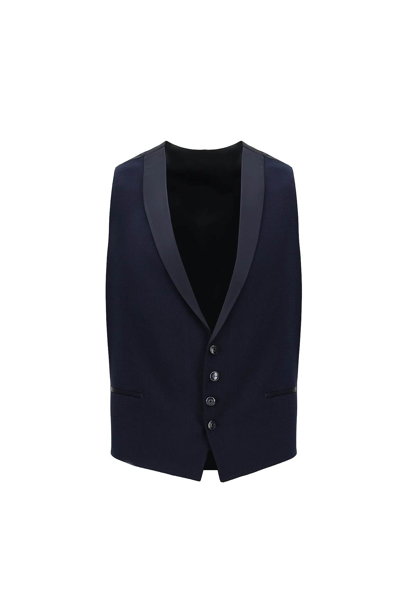 Orta Lacivert 7 Drop Slim Fit Dar Kesim Mono Yaka Yelekli Smokin & Damatlık - Image 4