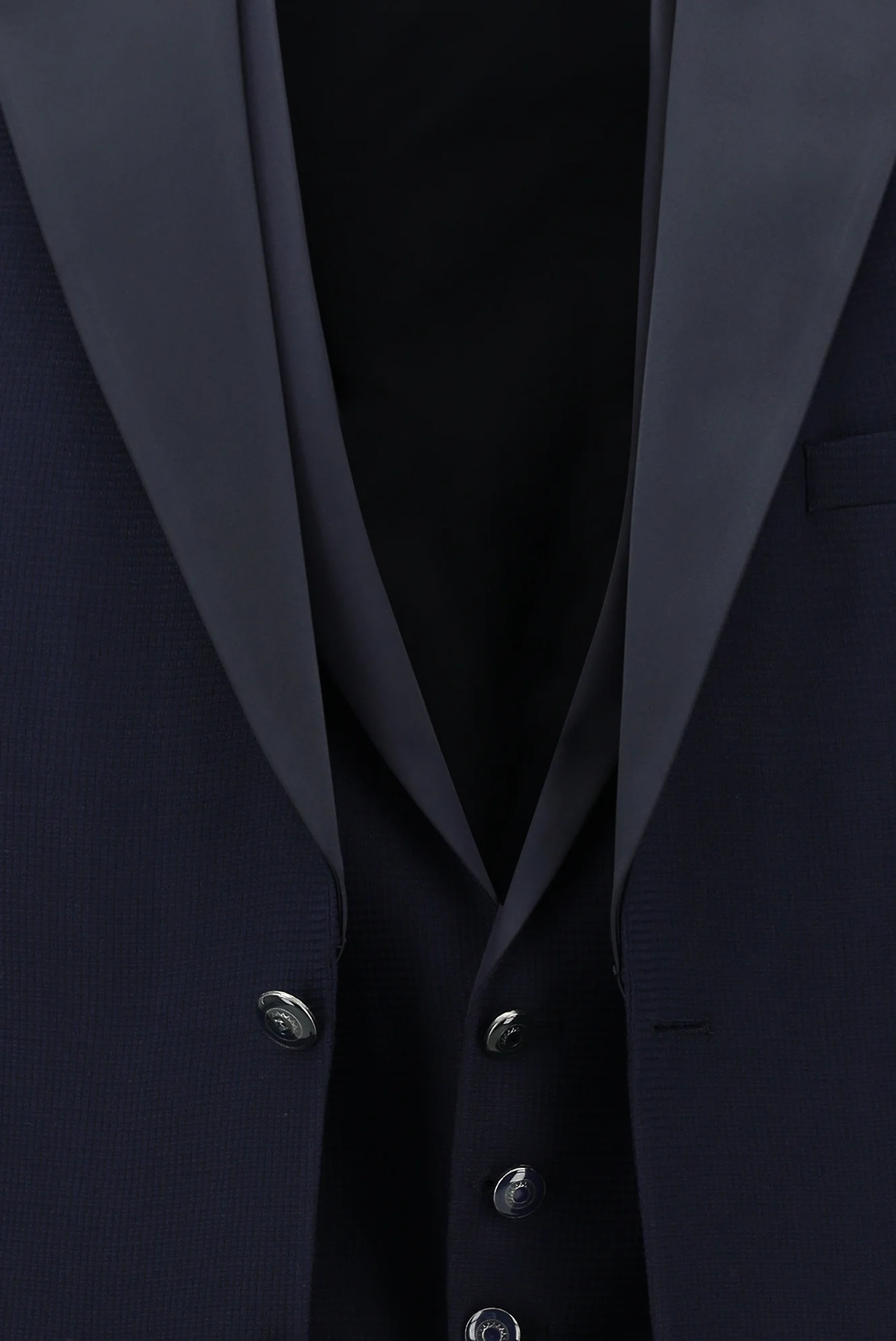 Orta Lacivert 7 Drop Slim Fit Dar Kesim Mono Yaka Yelekli Smokin & Damatlık - Image 6