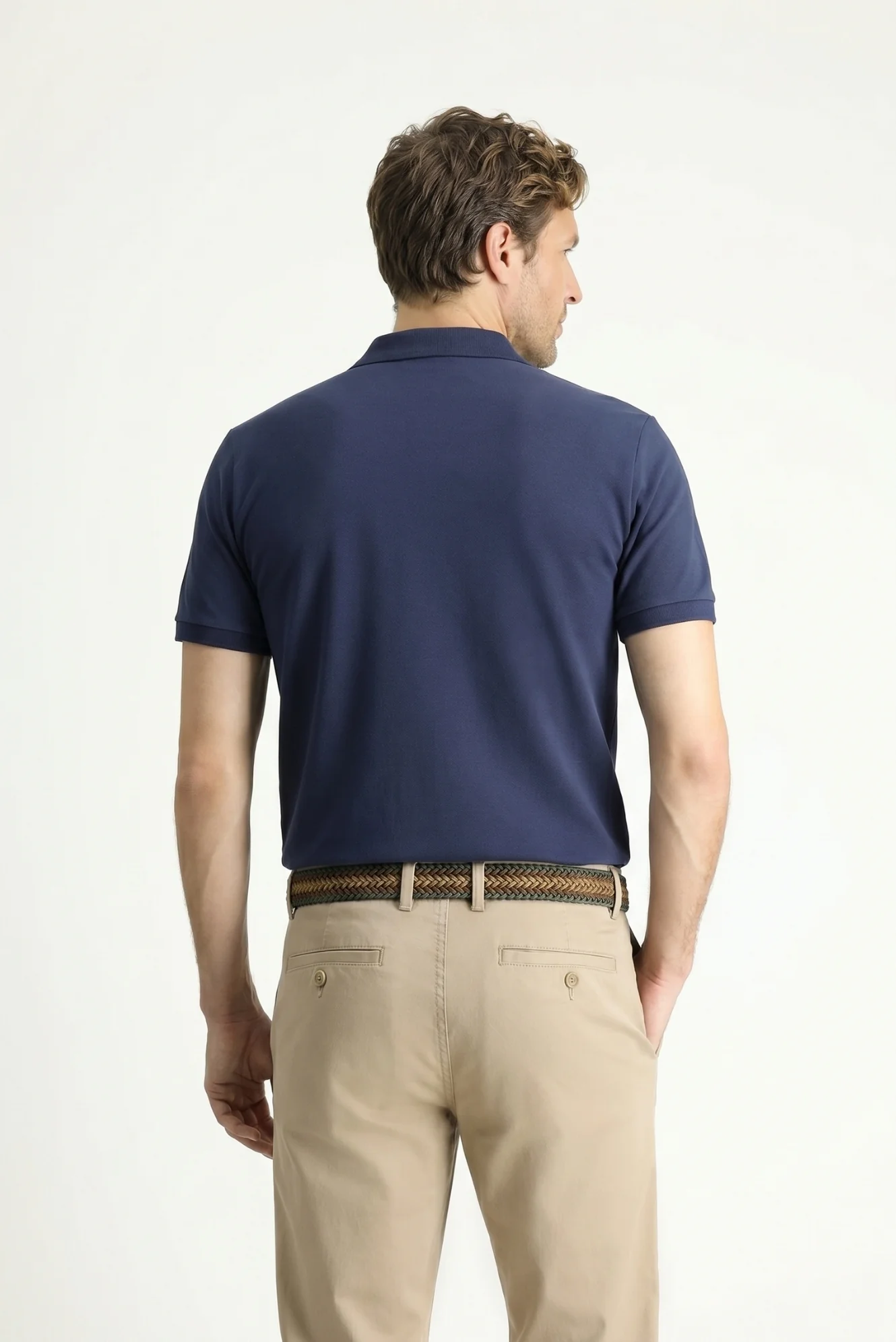 Orta Lacivert Polo Yaka Slim Fit Nakışlı %100 Pamuk Tişört - Image 3