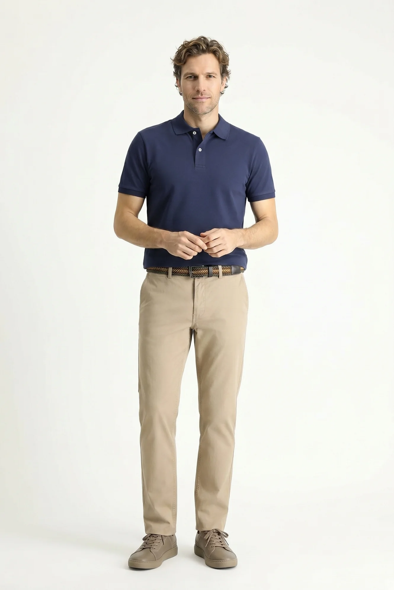 Orta Lacivert Polo Yaka Slim Fit Nakışlı %100 Pamuk Tişört - Image 4
