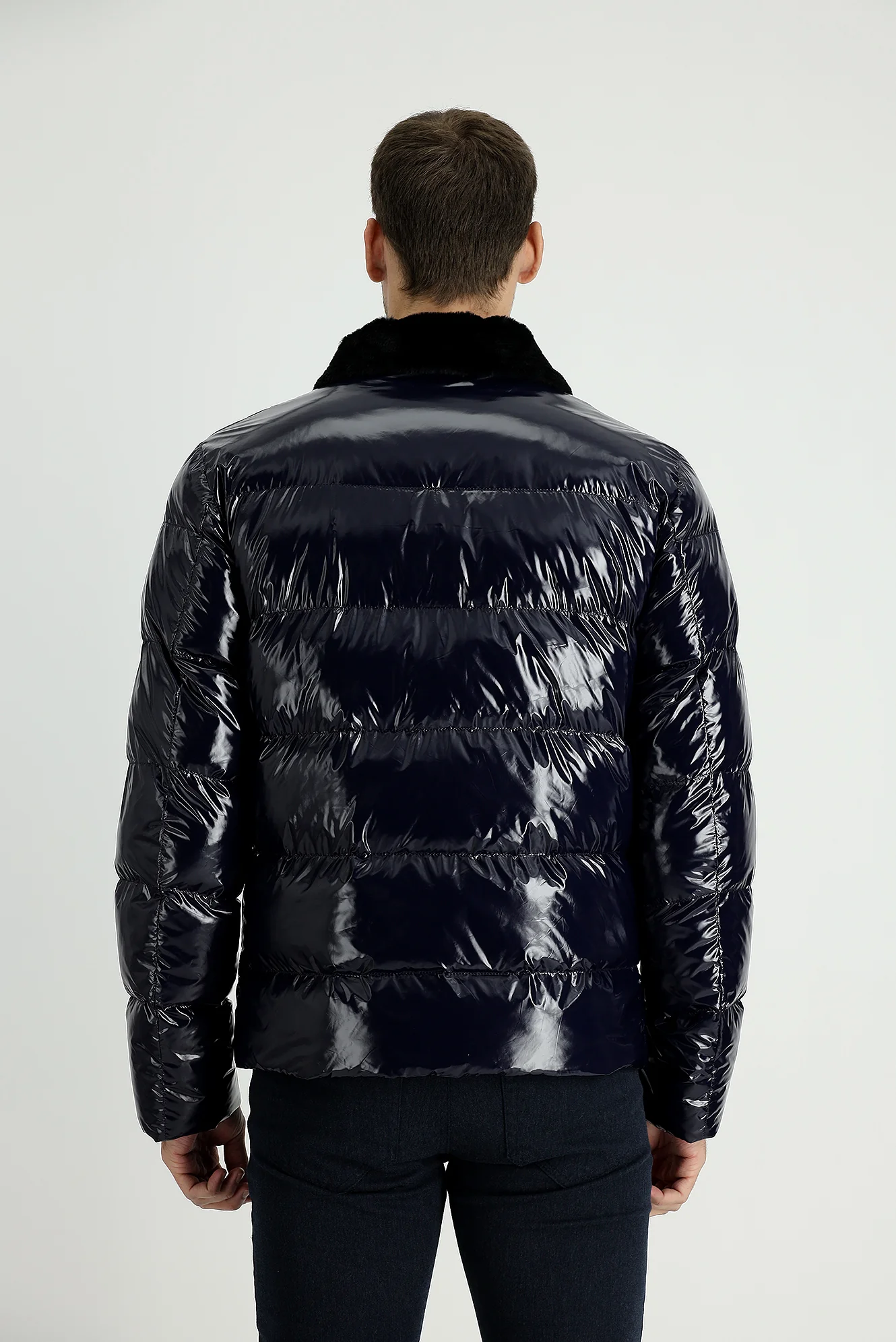 Orta Lacivert Slim Fit Dar Kesim Şişme Mont - Image 3