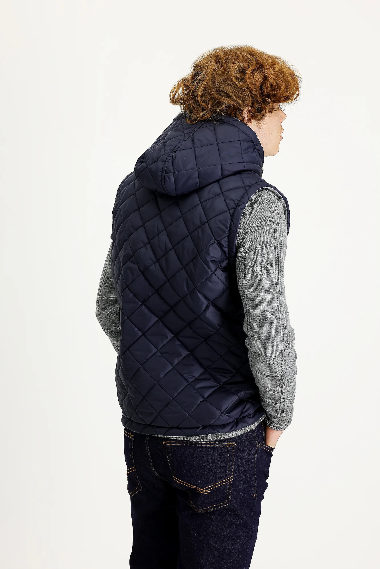 Orta Lacivert Slim Fit Dar Kesim Yelekli Kaban - Image 4