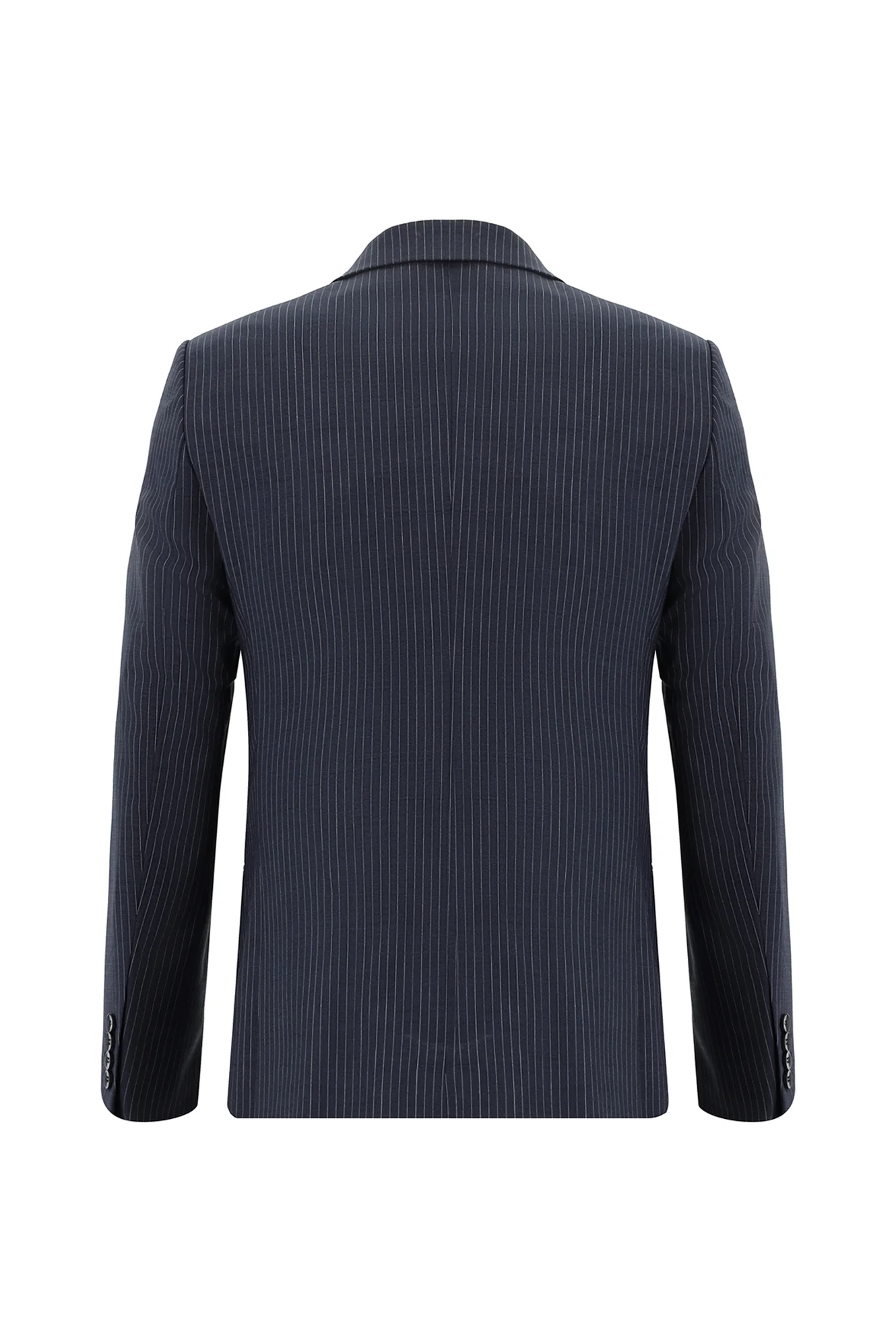Orta Lacivert 7 Drop Slim Fit Dar Kesim Yünlü Çizgili Takım Elbise - Image 3