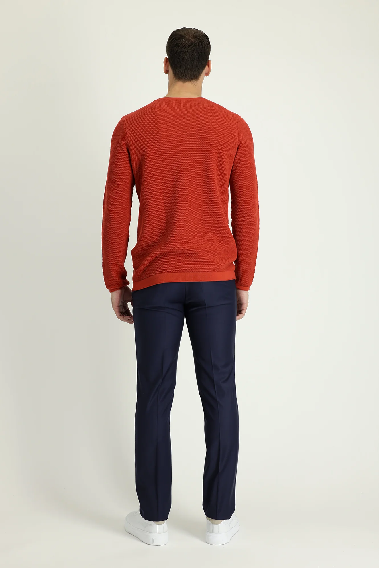 Orta Lacivert 7 Drop Slim Fit Dar Kesim Yünlü Klasik Kumaş Pantolon - Image 3