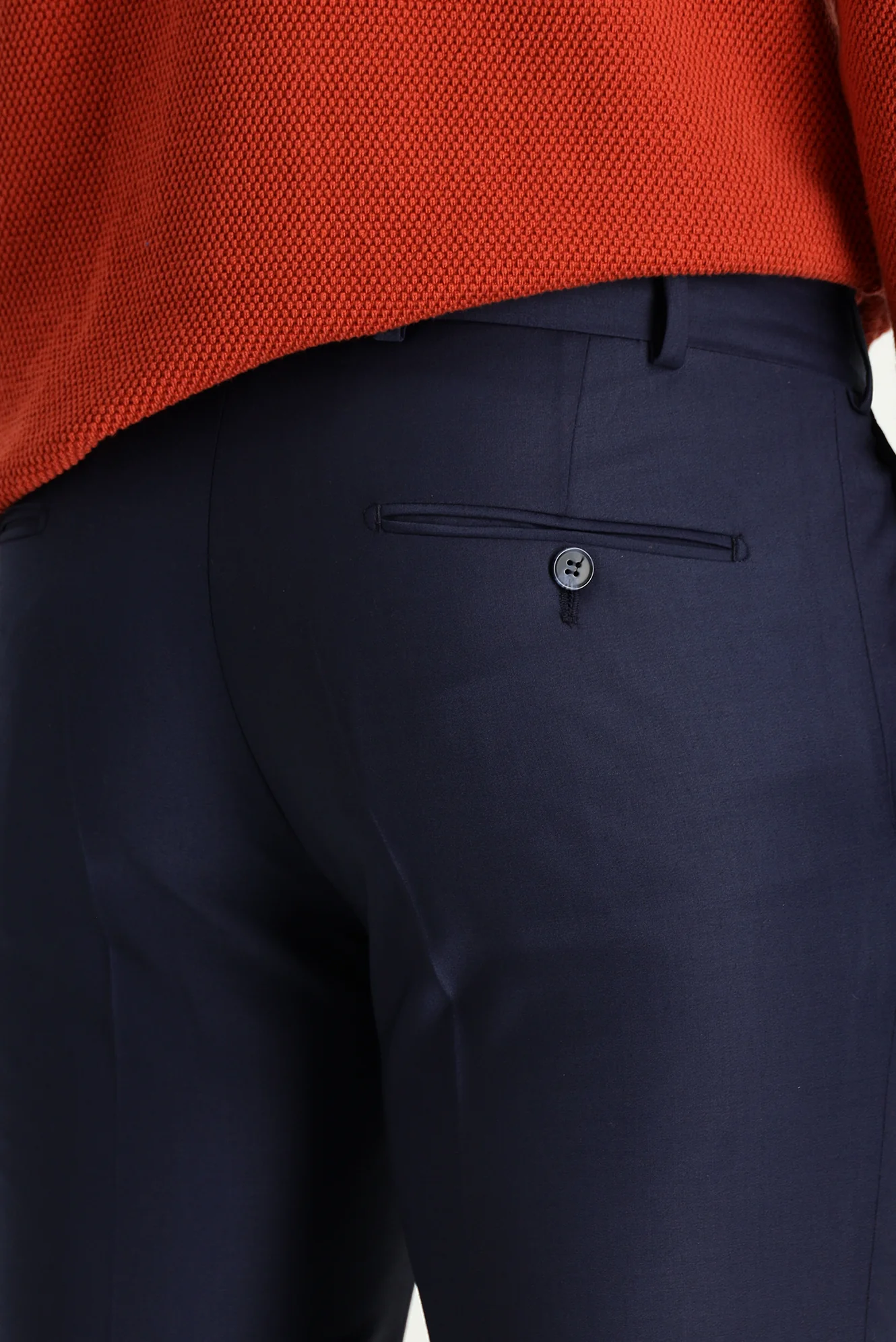 Orta Lacivert 7 Drop Slim Fit Dar Kesim Yünlü Klasik Kumaş Pantolon - Image 4
