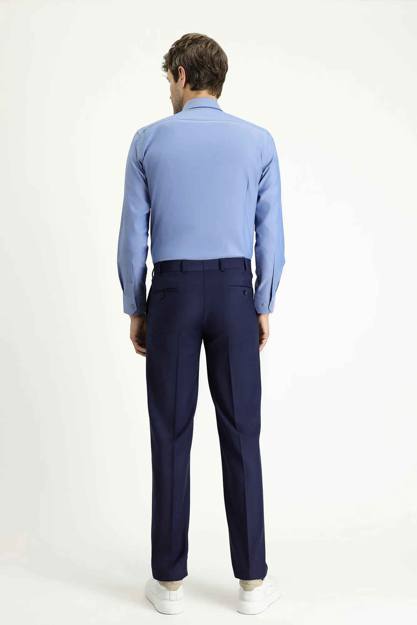 Orta Lacivert 7 Drop Slim Fit Dar Kesim Yünlü Klasik Kumaş Pantolon - Image 5