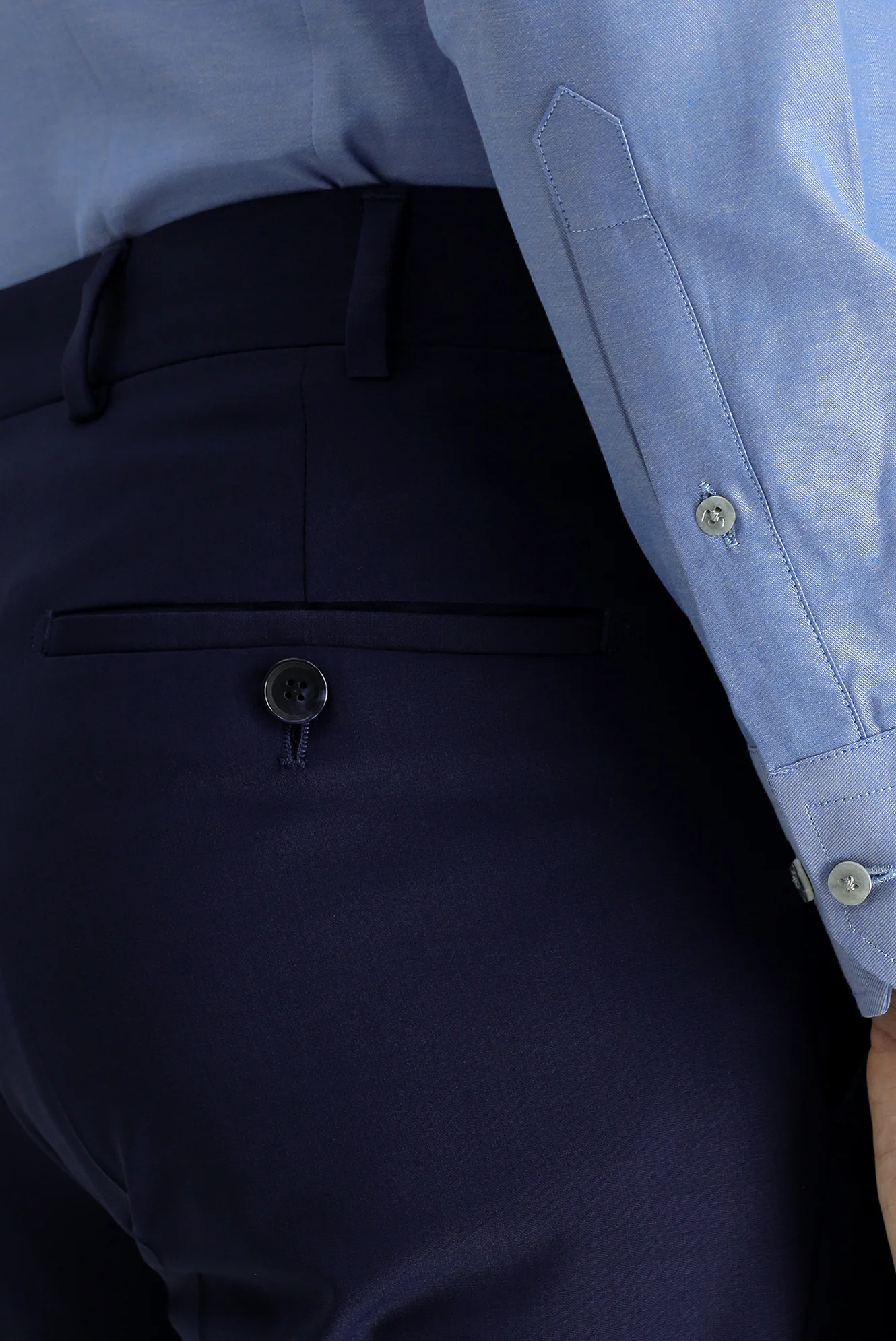 Orta Lacivert 7 Drop Slim Fit Dar Kesim Yünlü Klasik Kumaş Pantolon - Image 6