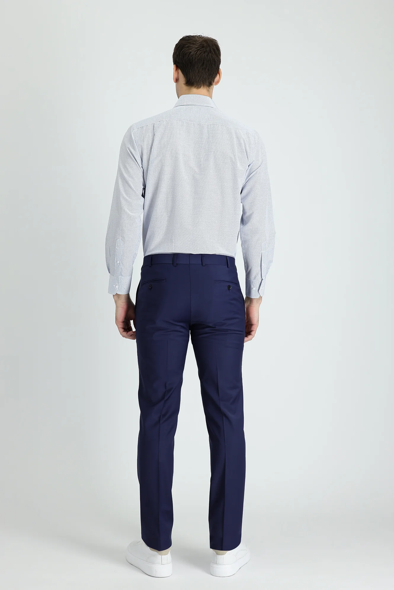 Orta Lacivert 7 Drop Slim Fit Dar Kesim Yünlü Klasik Kumaş Pantolon - Image 3