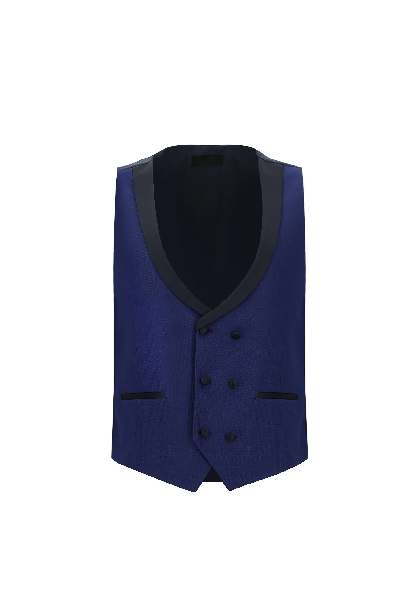 Orta Lacivert 7 Drop Slim Fit Dar Kesim Yünlü Mono Yaka Yelekli Smokin & Damatlık - Image 4