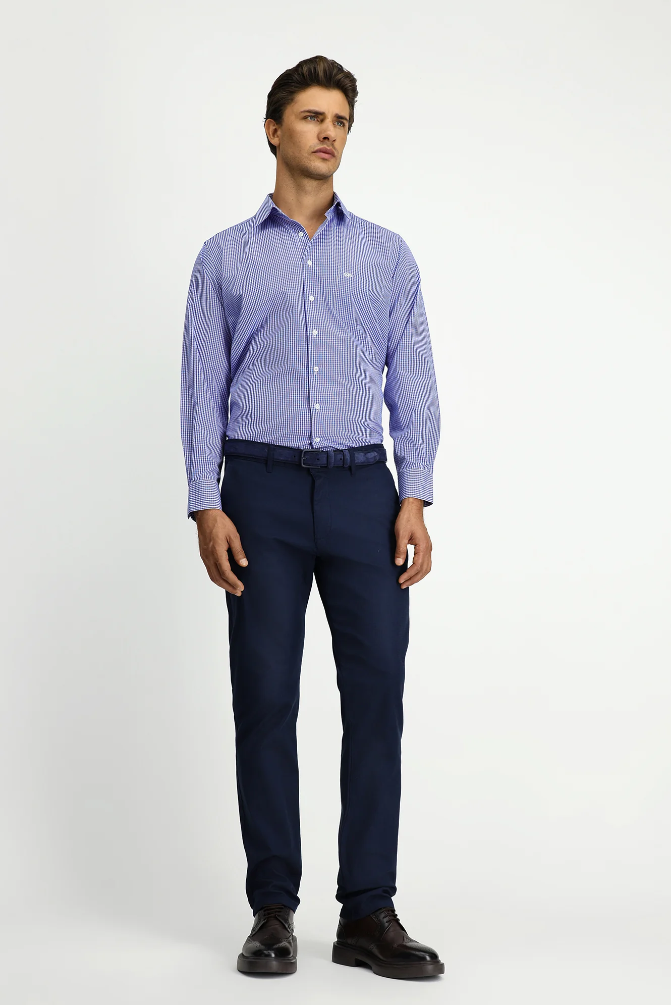 Orta Lacivert Slim Fit Dar Kesim Likralı Desenli Kanvas / Chino Pantolon - Image 3
