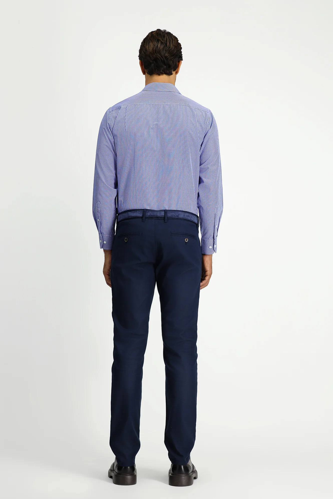 Orta Lacivert Slim Fit Dar Kesim Likralı Desenli Kanvas / Chino Pantolon - Image 4