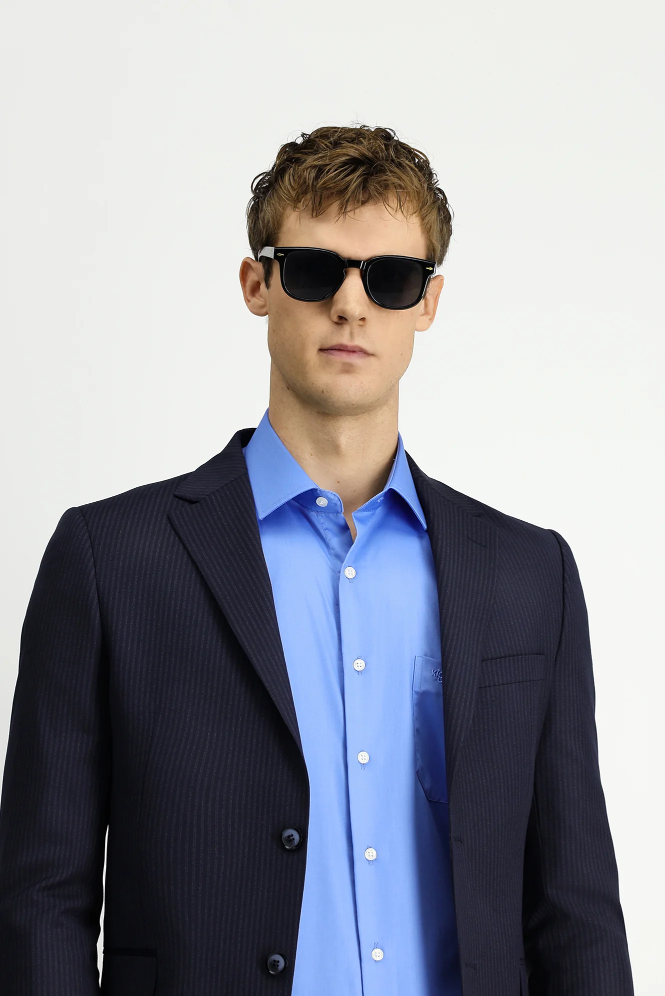 Orta Lacivert 7 Drop Slim Fit Dar Kesim Yünlü Çizgili Takım Elbise - Image 4