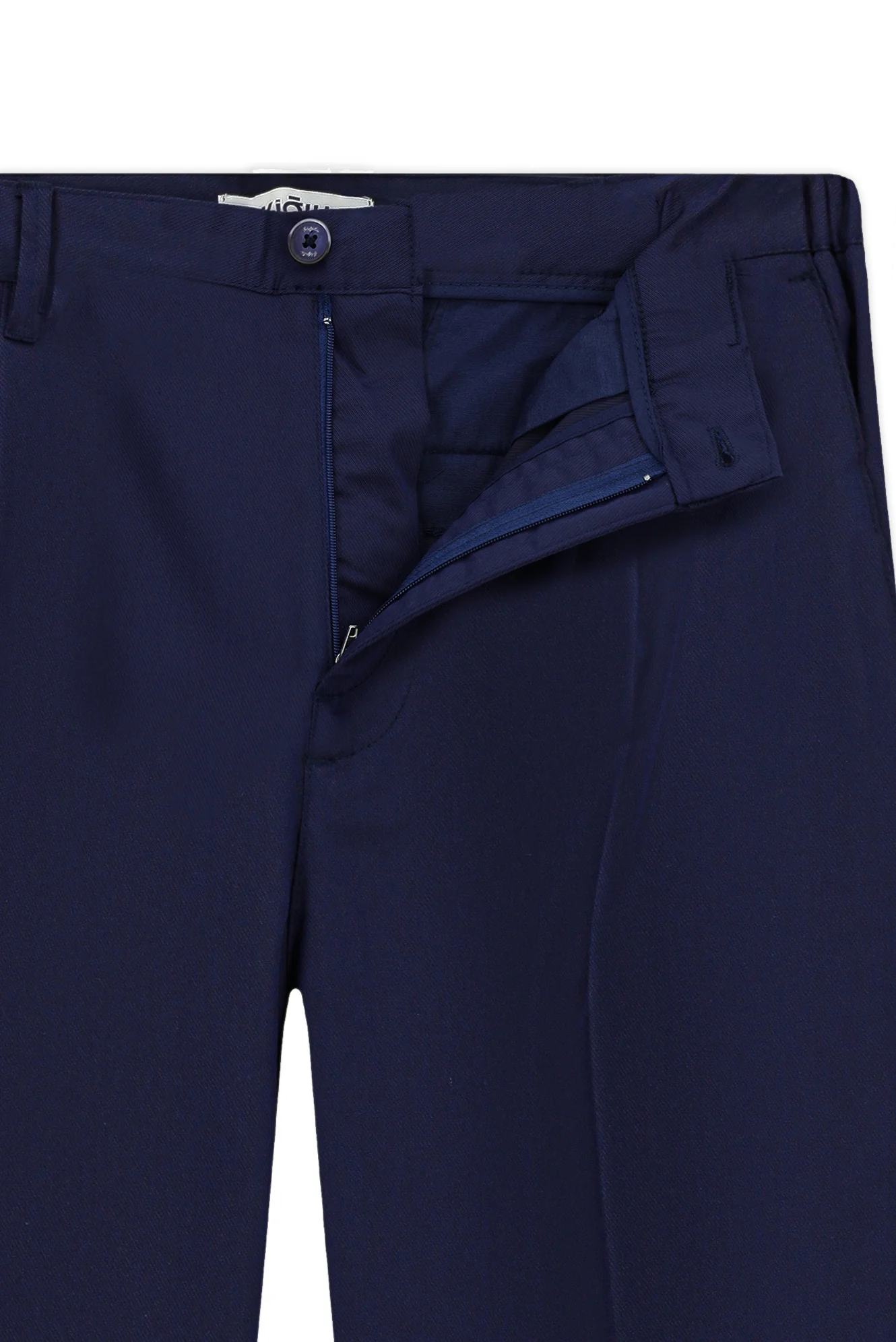 Orta Lacivert Straight Relaxed Fit Likralı Esnek Beli Lastikli Pileli Kanvas / Chino Pantolon - Image 3