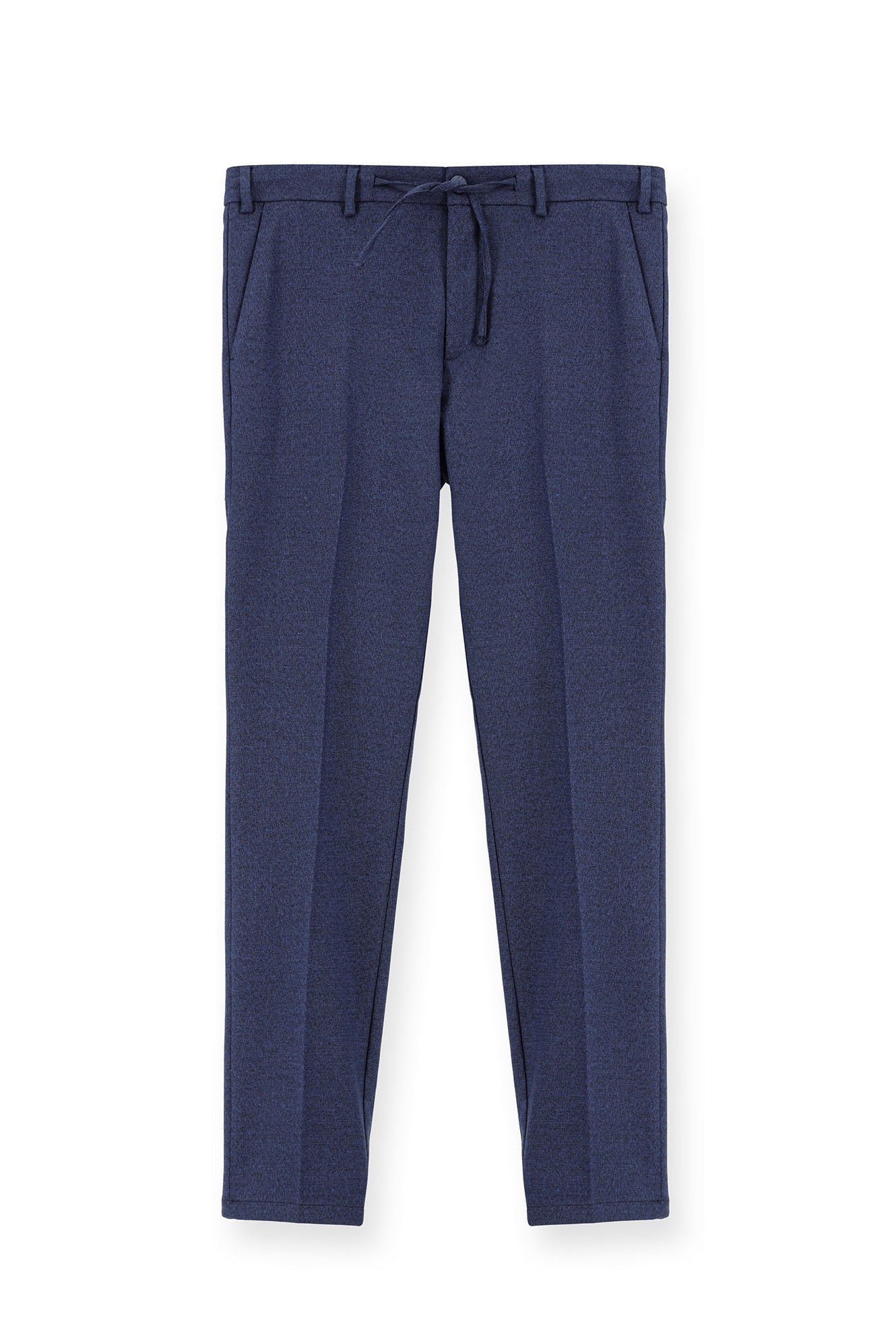 Orta Lacivert 7 Drop Super Slim Fit Eksra Dar Kesim Beli Lastikli İpli Desenli Likralı Klasik Kumaş Pantolon - Image 6