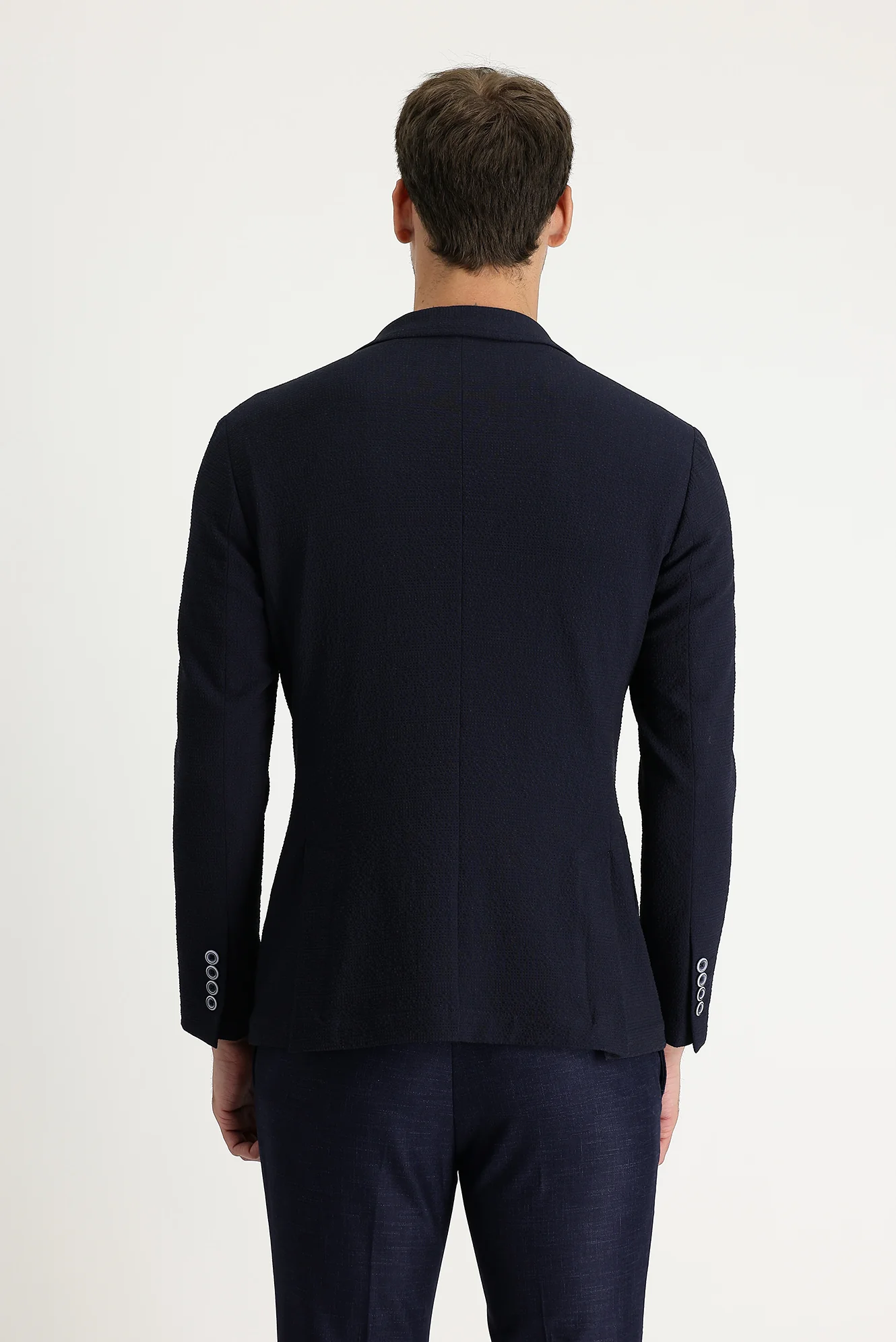 Orta Lacivert 7 Drop Super Slim Fit Eksra Dar Kesim Desenli Spor Ceket - Image 3