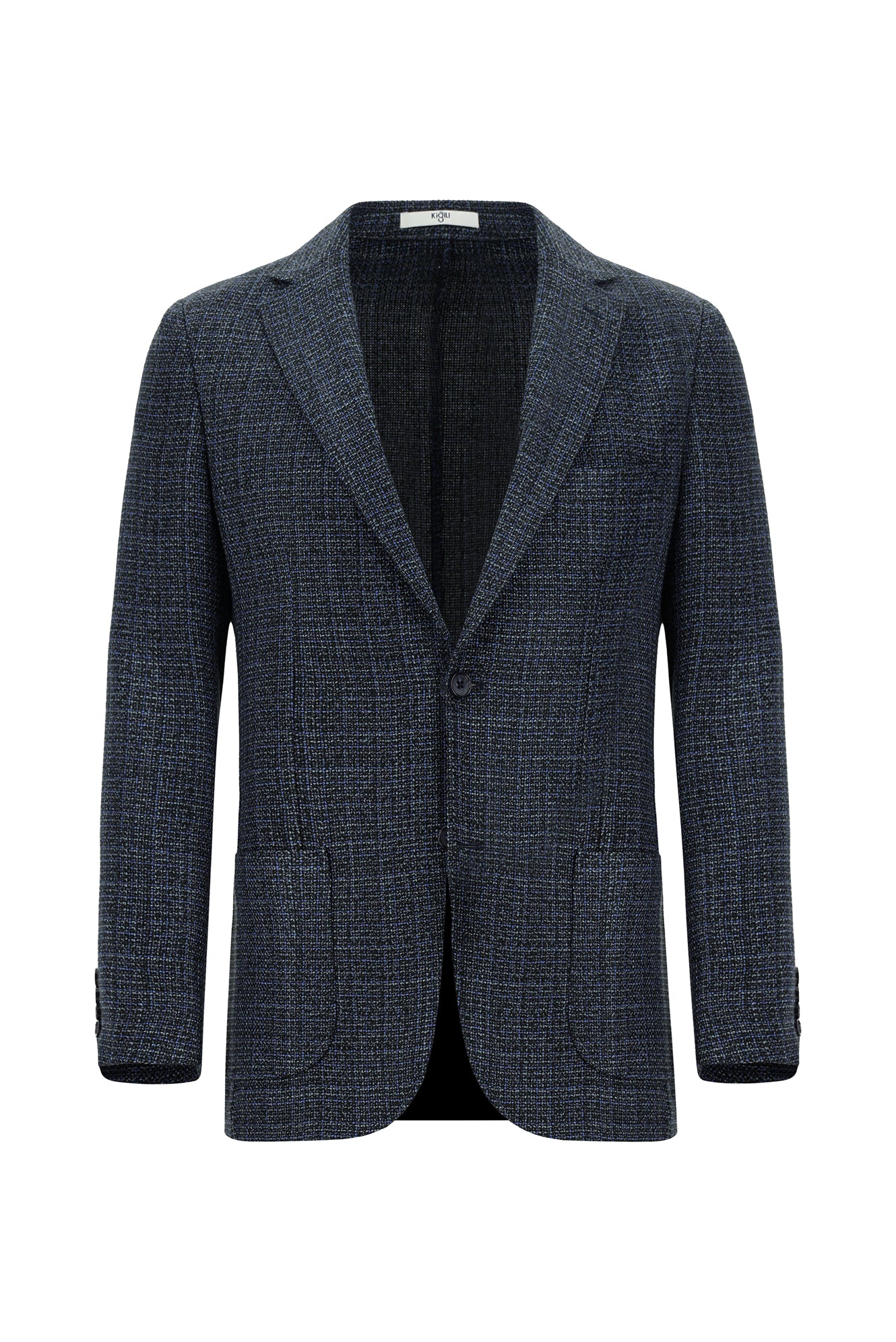 Orta Lacivert 7 Drop Super Slim Fit Eksra Dar Kesim Desenli Spor Yünlü Ceket - Image 6