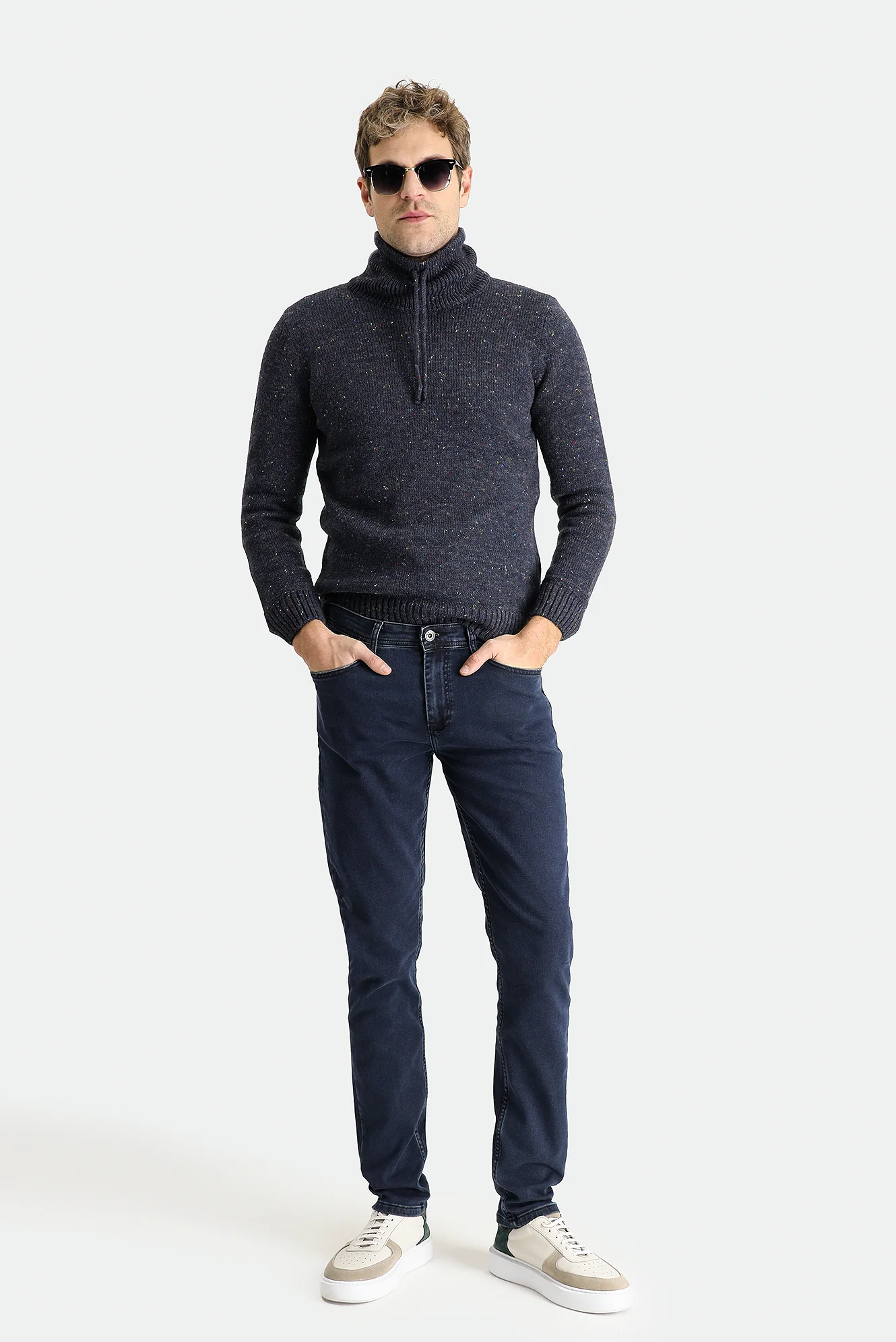 Orta Lacivert Super Slim Fit Eksra Dar Kesim Likralı Denim Pantolon