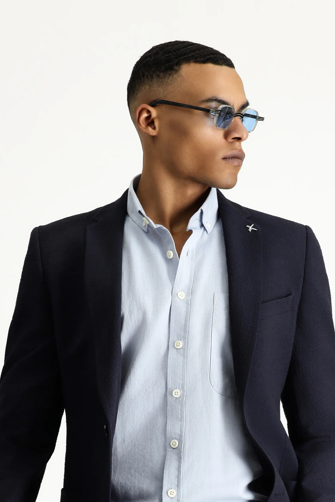 Orta Lacivert 7 Drop Super Slim Fit Eksra Dar Kesim Gofre Ceket - Image 4