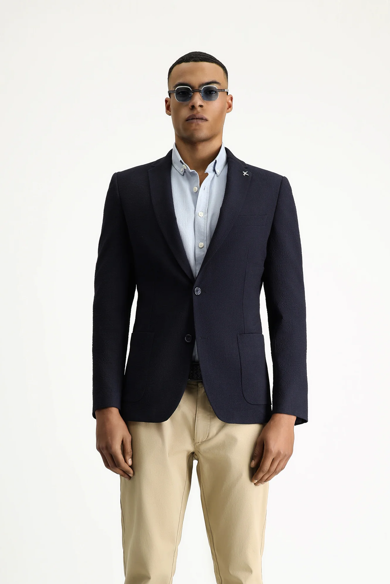 Orta Lacivert 7 Drop Super Slim Fit Eksra Dar Kesim Gofre Ceket - Image 5