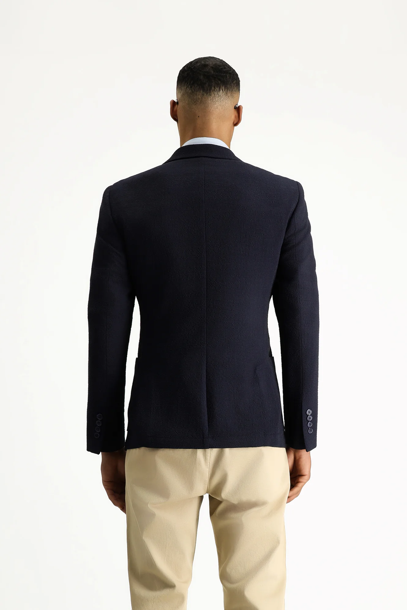 Orta Lacivert 7 Drop Super Slim Fit Eksra Dar Kesim Gofre Ceket - Image 6