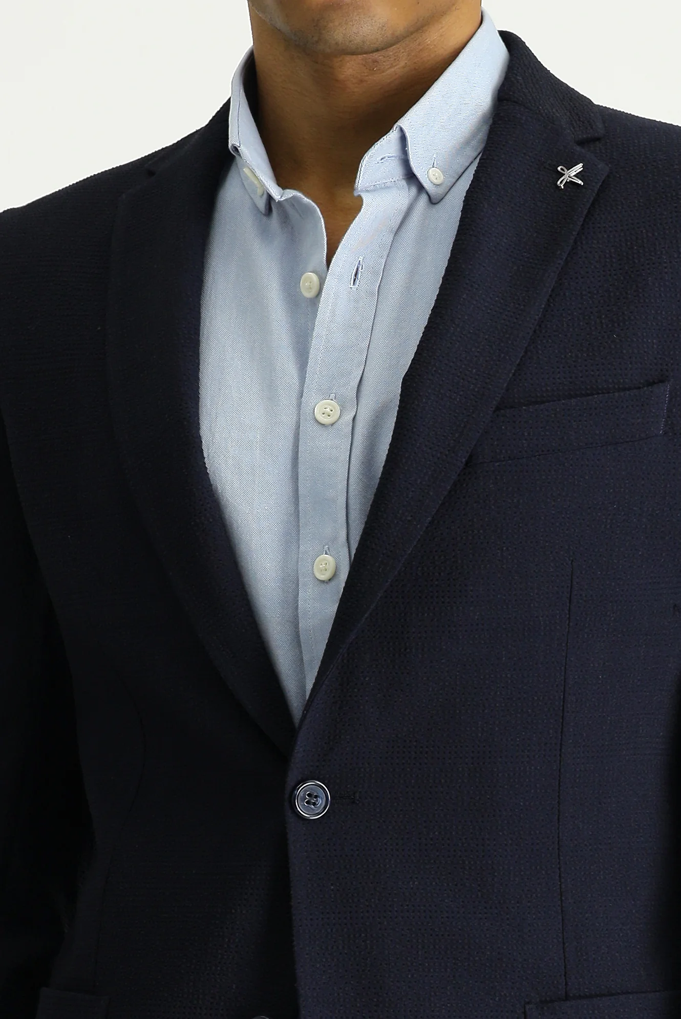 Orta Lacivert 7 Drop Super Slim Fit Eksra Dar Kesim Gofre Ceket - Image 7