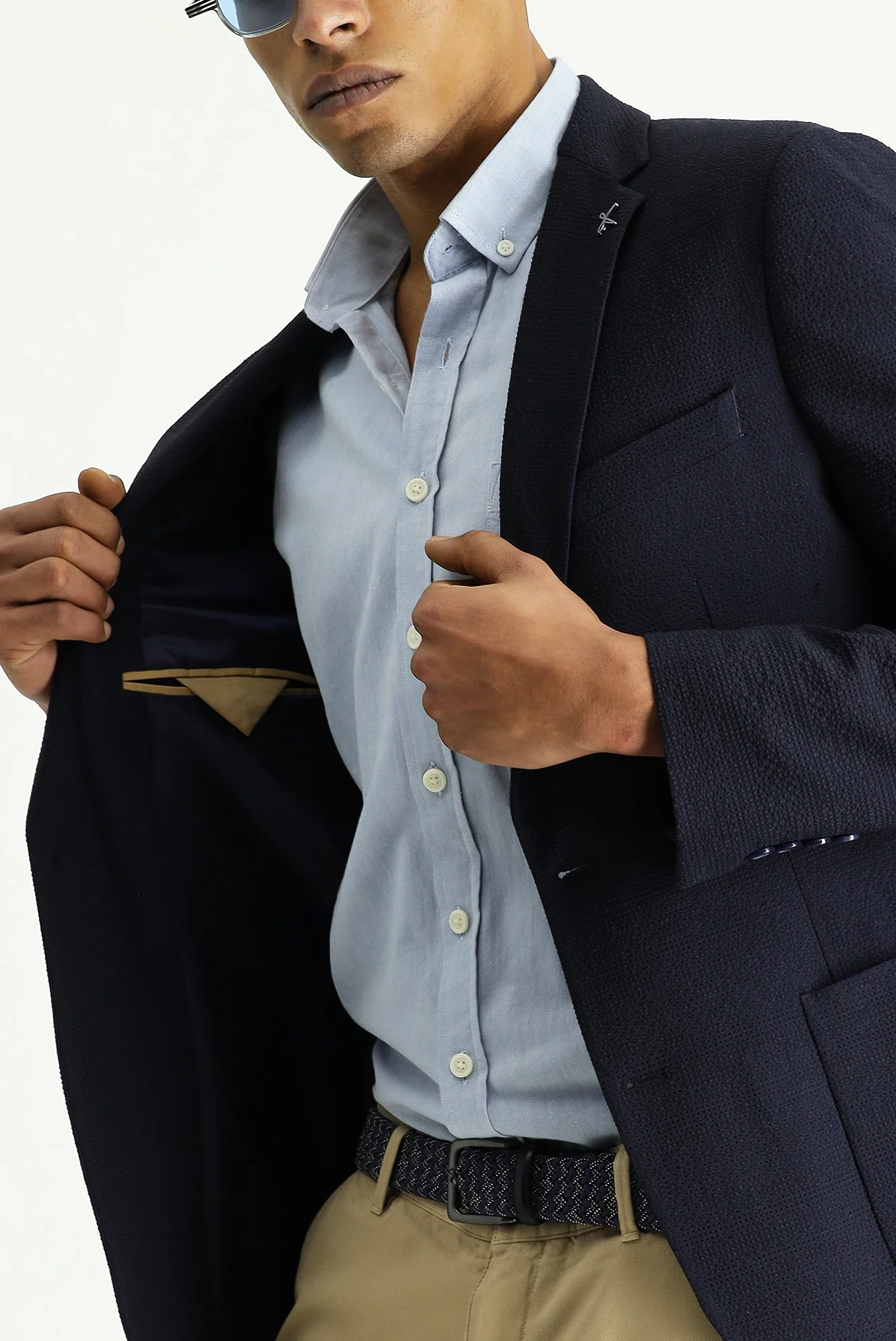 Orta Lacivert 7 Drop Super Slim Fit Eksra Dar Kesim Gofre Ceket - Image 8