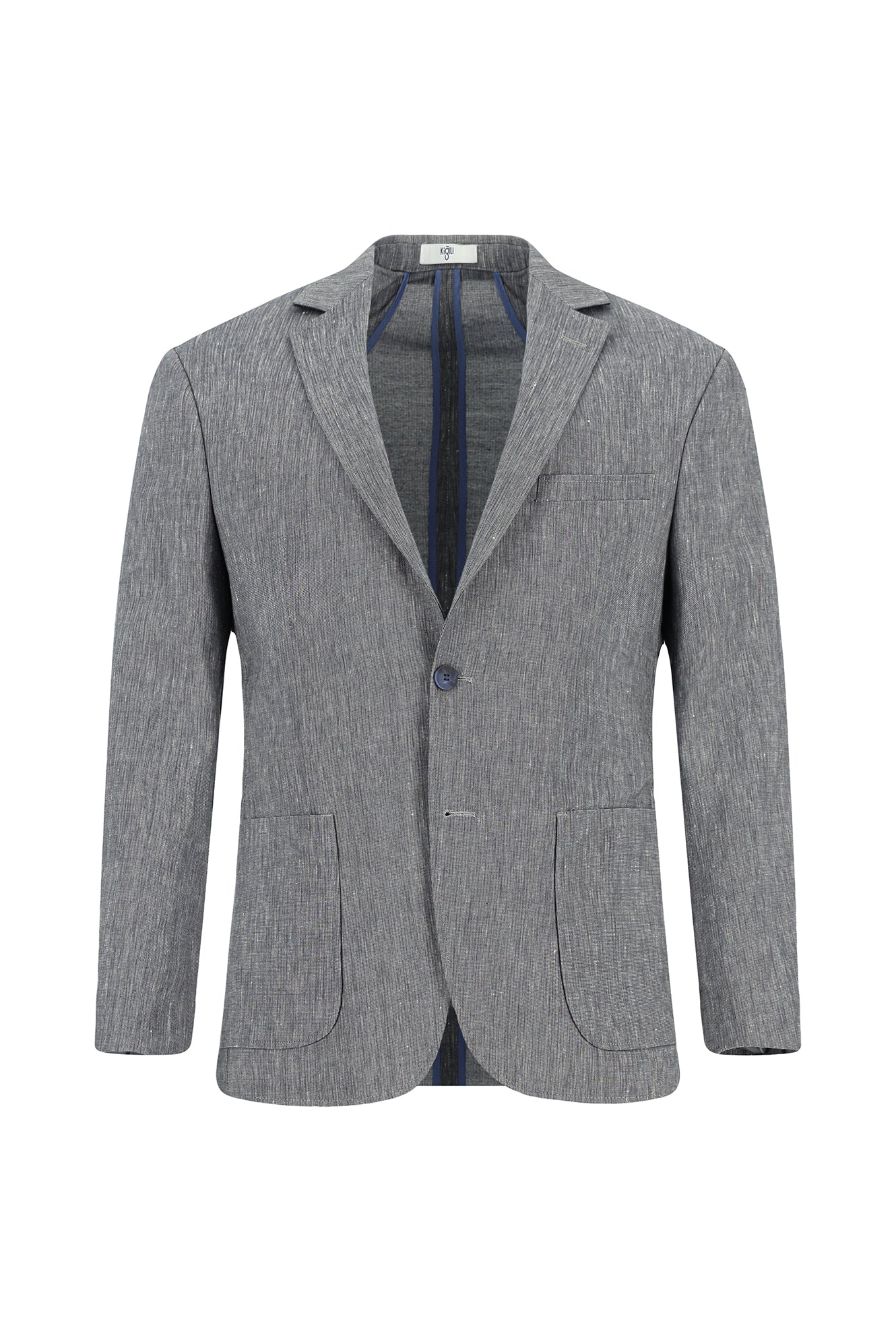 Orta Lacivert 7 Drop Super Slim Fit Eksra Dar Kesim Keten Karışımlı Beli Lastikli İpli Takım Elbise - Image 2