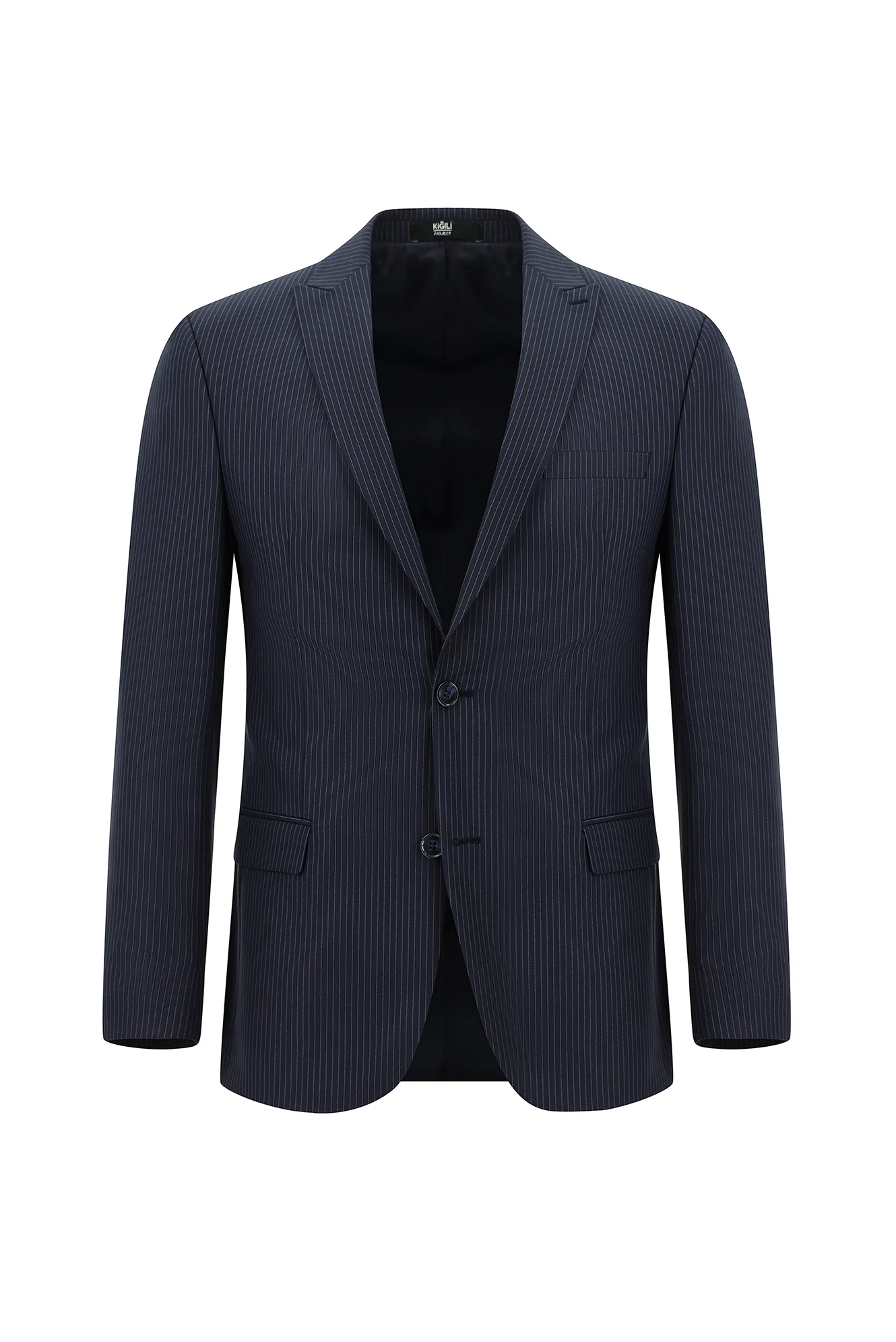 Orta Lacivert 7 Drop Super Slim Fit Eksra Dar Kesim Çizgili Takım Elbise - Image 2