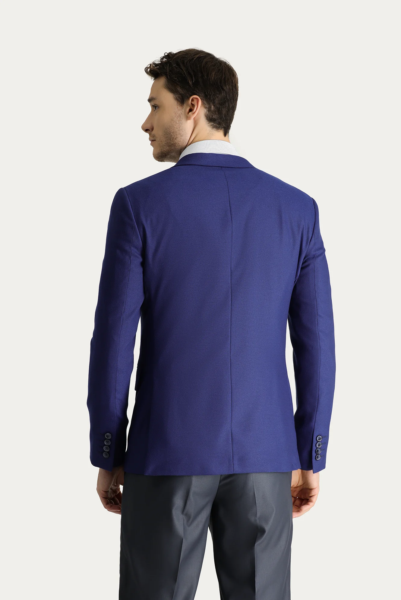 Orta Lacivert 7 Drop Super Slim Fit Eksra Dar Kesim Klasik Desenli Ceket - Image 4