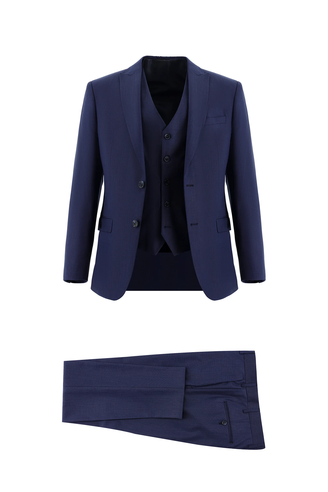 Orta Lacivert 7 Drop Super Slim Fit Eksra Dar Kesim Yelekli Takım Elbise