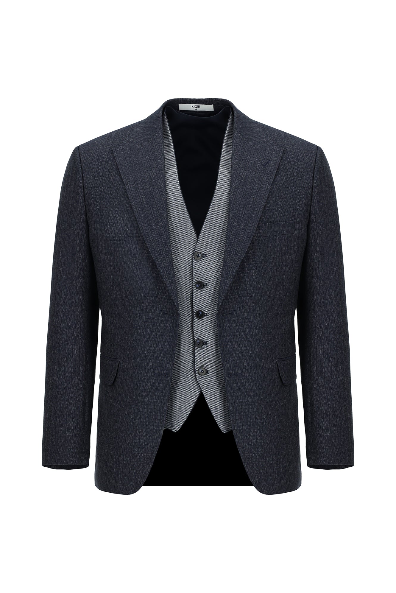 Orta Lacivert 7 Drop Super Slim Fit Eksra Dar Kesim Kombinli Yelekli Takım Elbise - Image 2