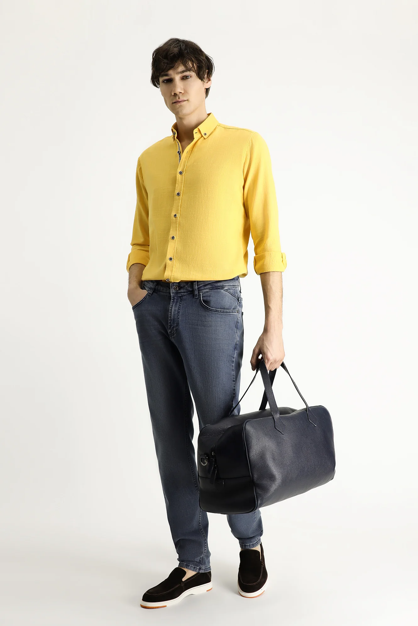 Orta Lacivert Super Slim Fit Eksra Dar Kesim Likralı Denim Pantolon - Image 2