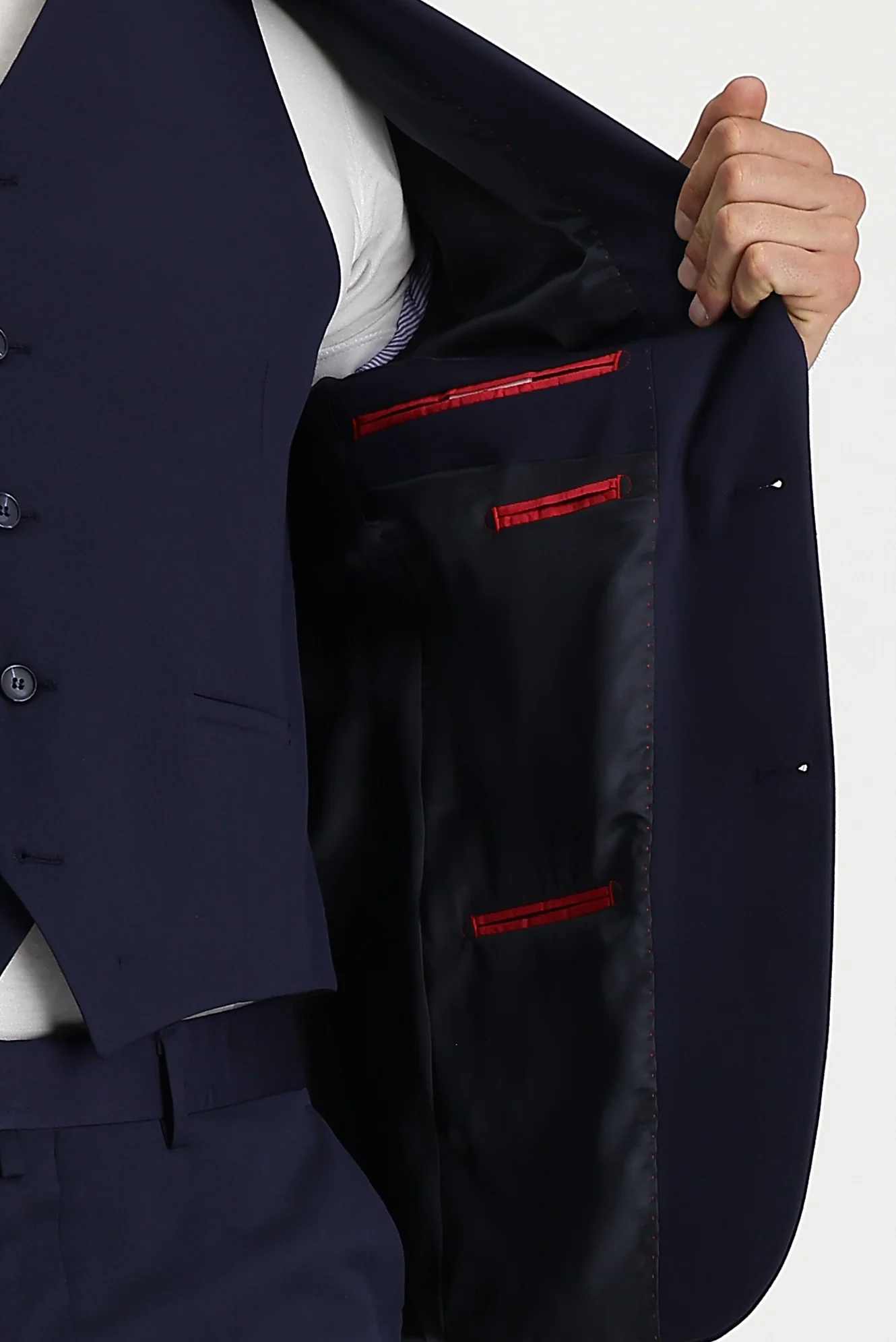 Orta Lacivert 7 Drop Super Slim Fit Eksra Dar Kesim Yelekli Takım Elbise - Image 5