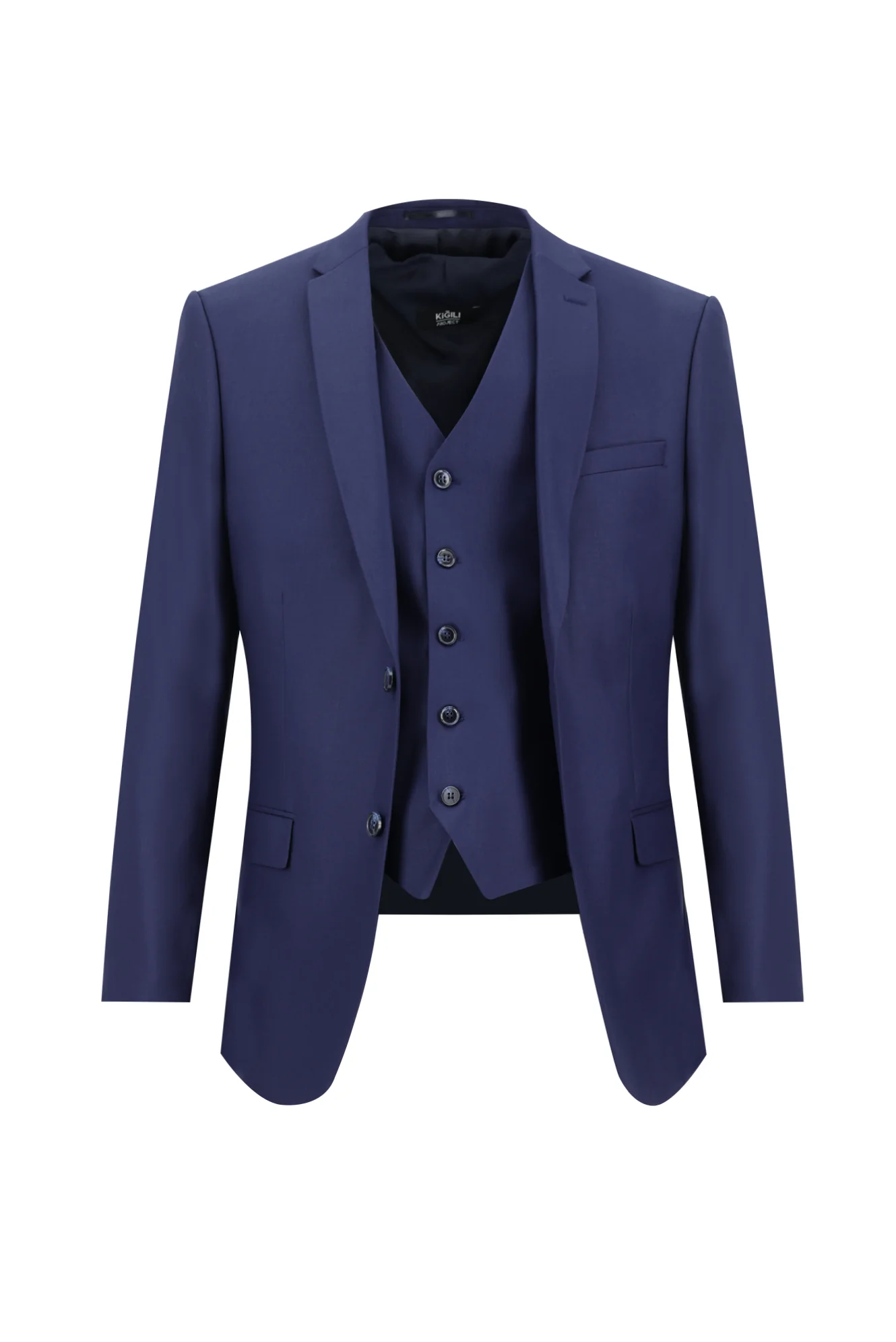 Orta Lacivert 7 Drop Super Slim Fit Eksra Dar Kesim Yelekli Takım Elbise - Image 2