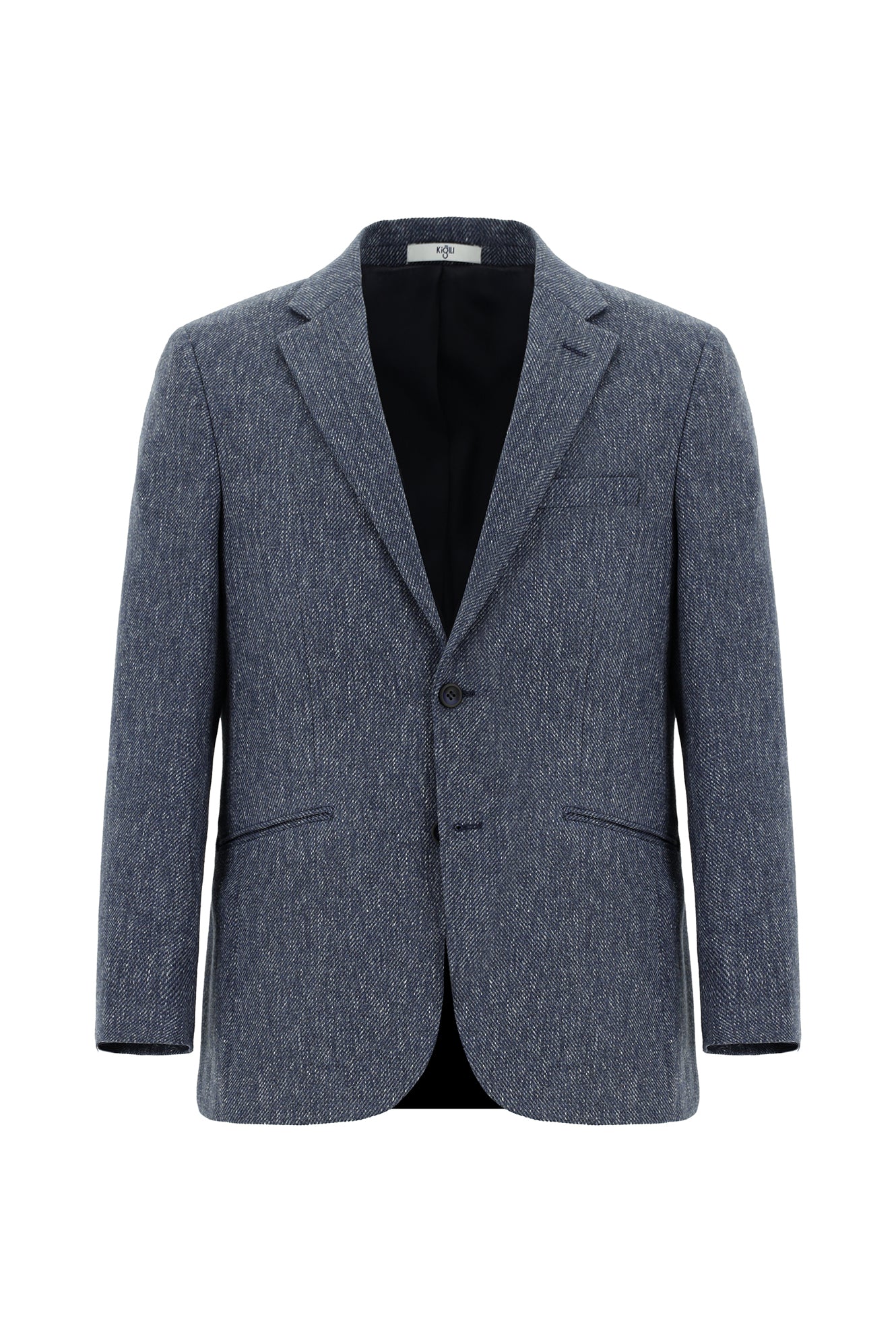 Orta Lacivert 7 Drop Super Slim Fit Eksra Dar Kesim Yünlü Klasik Desenli Ceket - Image 6