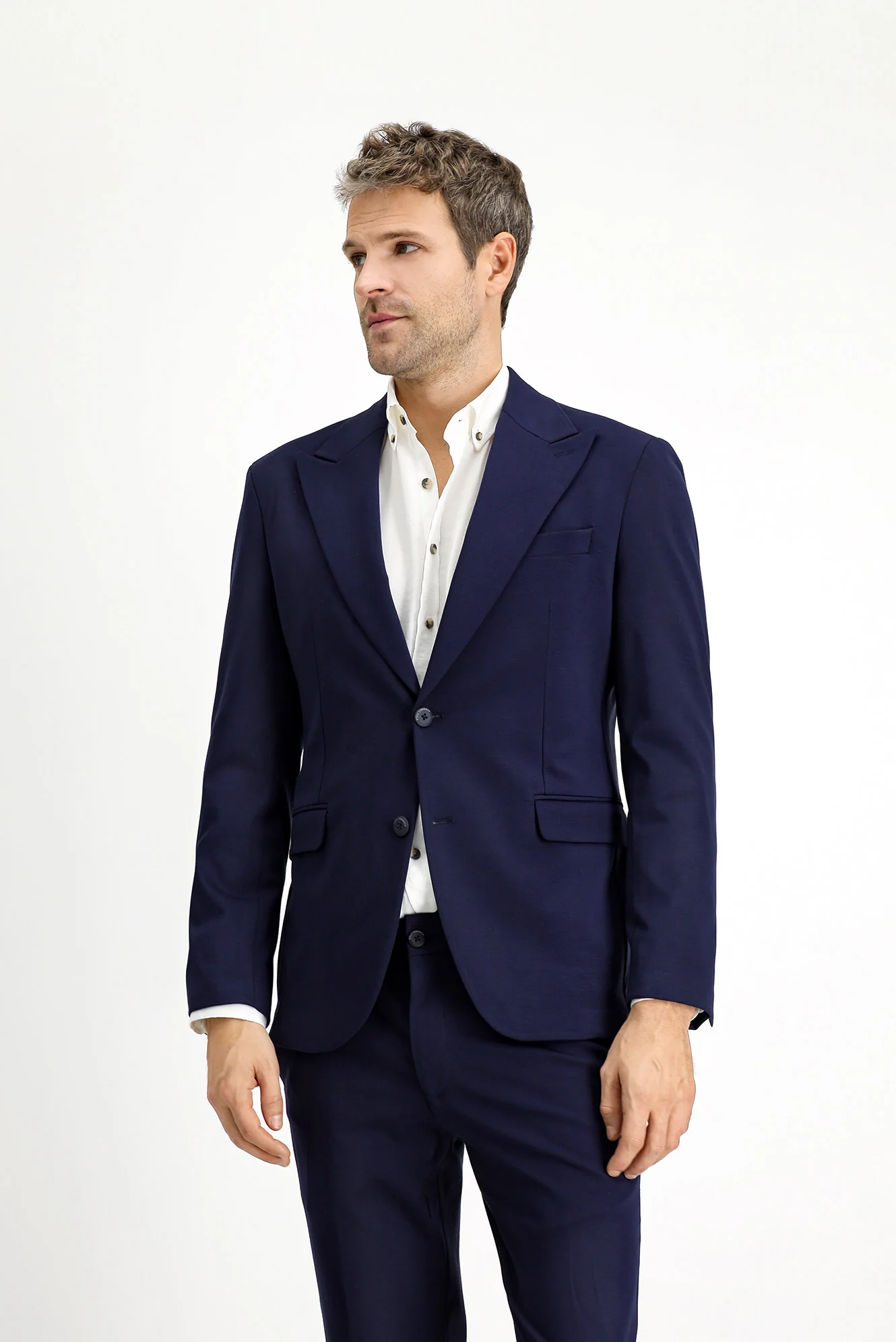 Orta Lacivert Techno-Line 7 Drop Slim Fit Dar Kesim Likralı Örme Klasik Kumaş Pantolon - Image 3