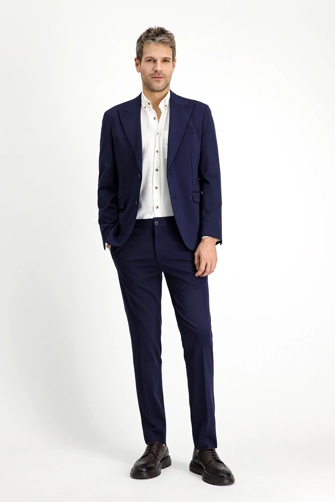 Orta Lacivert Techno-Line 7 Drop Slim Fit Dar Kesim Likralı Spor Örme Ceket - Image 3