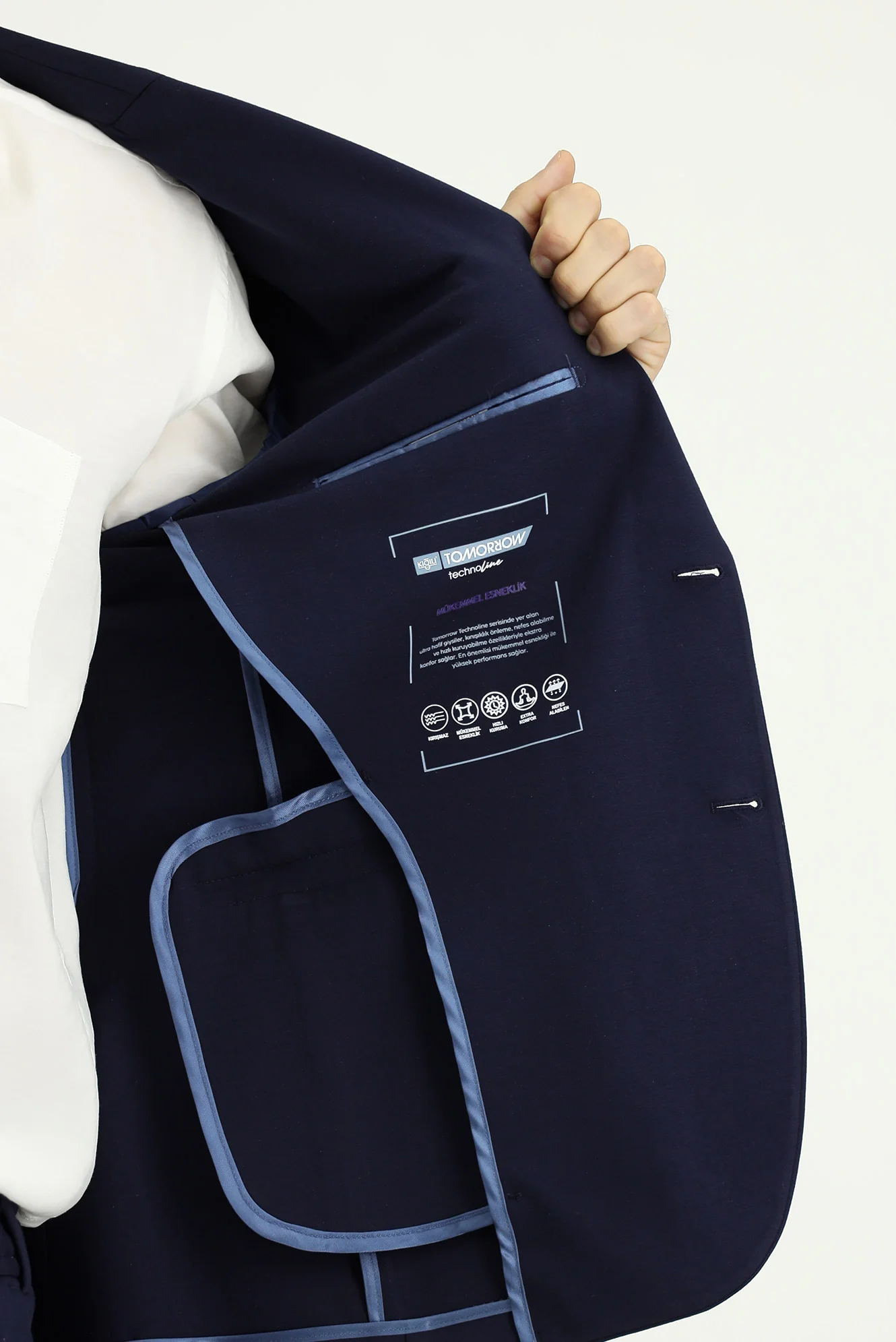 Orta Lacivert Techno-Line 7 Drop Slim Fit Dar Kesim Likralı Spor Örme Ceket - Image 5