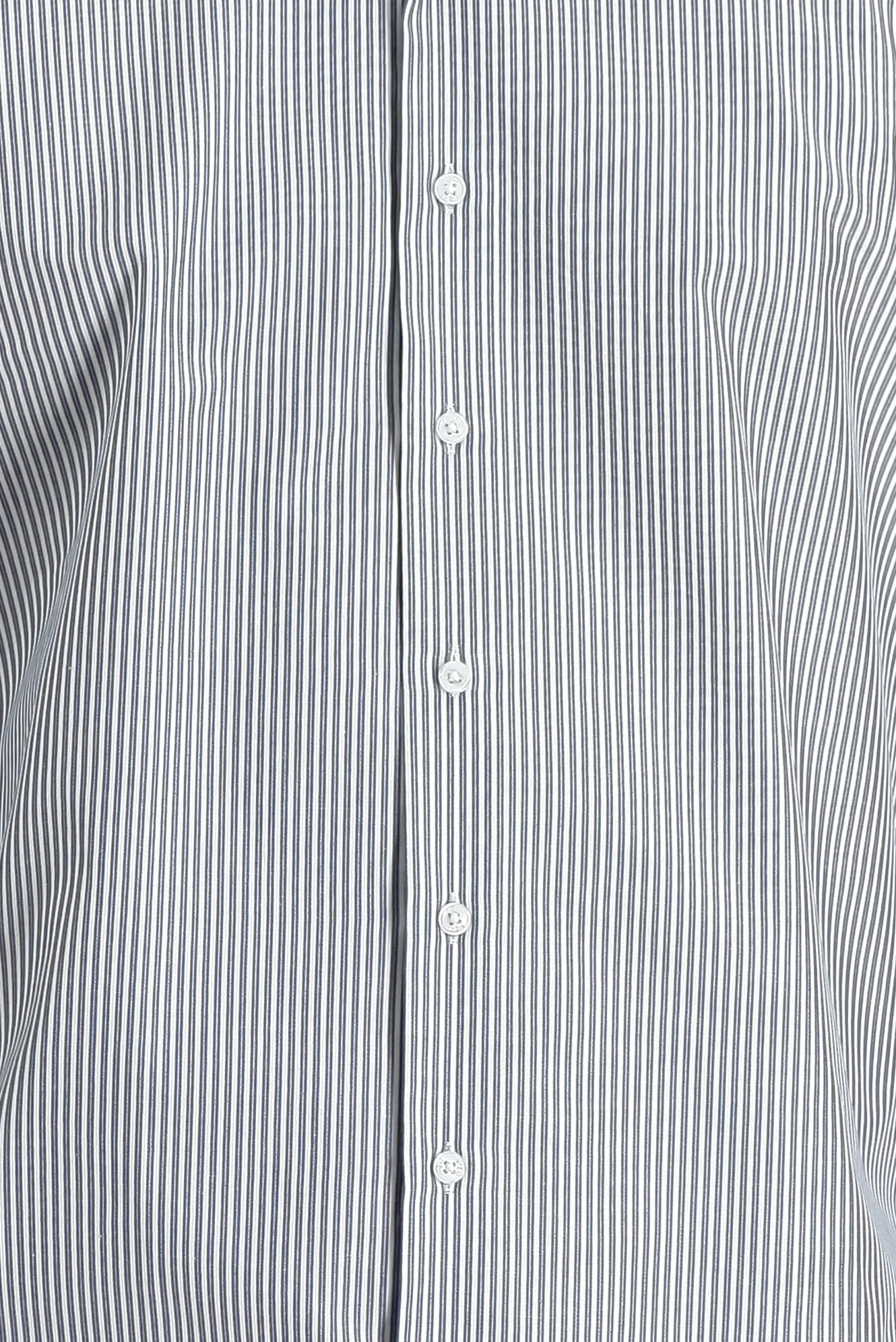 Orta Lacivert Uzun Kol Slim Fit Dar Kesim Çizgili Pamuklu Kolay Ütülenebilir Gömlek - Image 3
