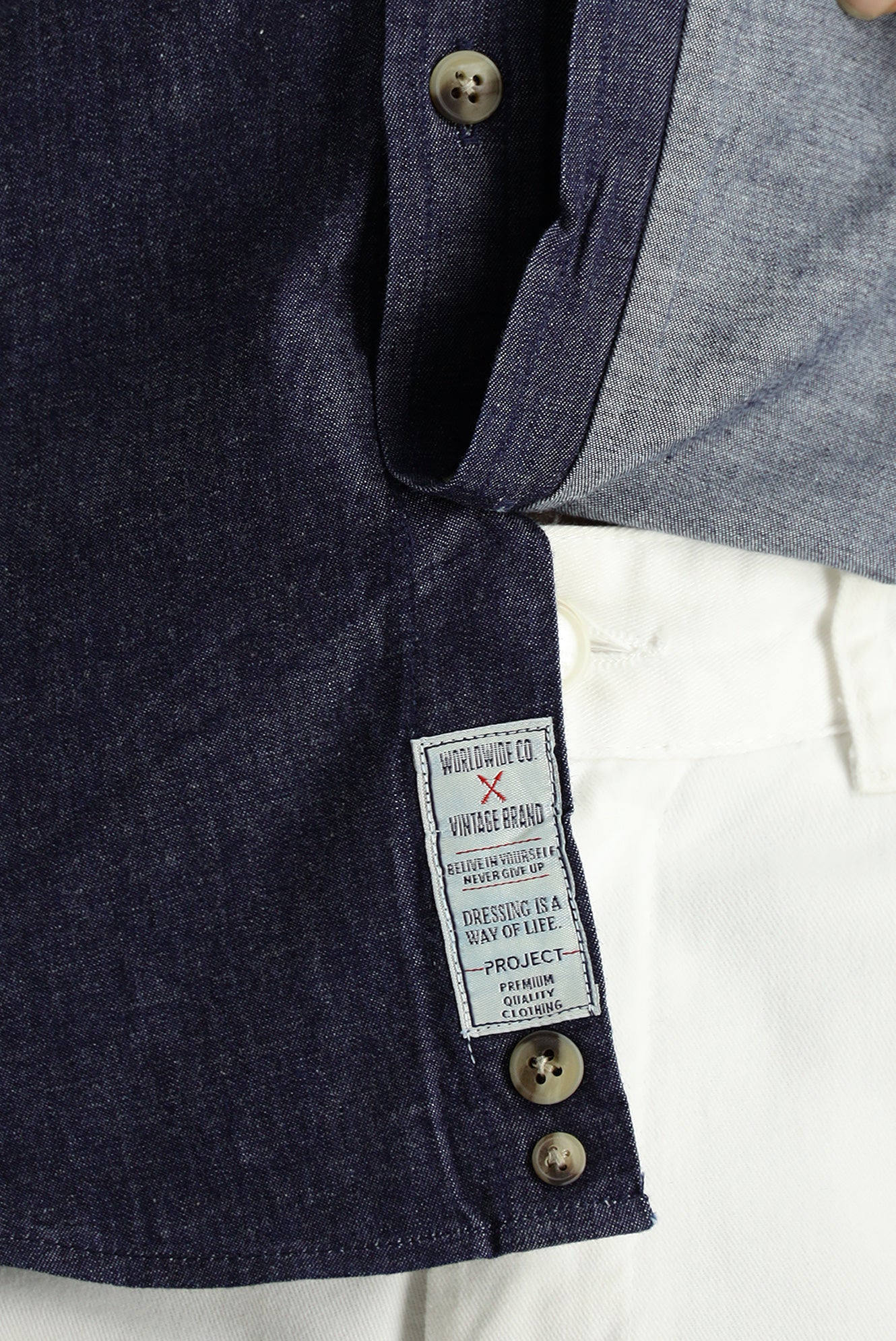 Orta Lacivert Uzun Kol Slim Fit Dar Kesim Denim Pamuk Gömlek - Image 5