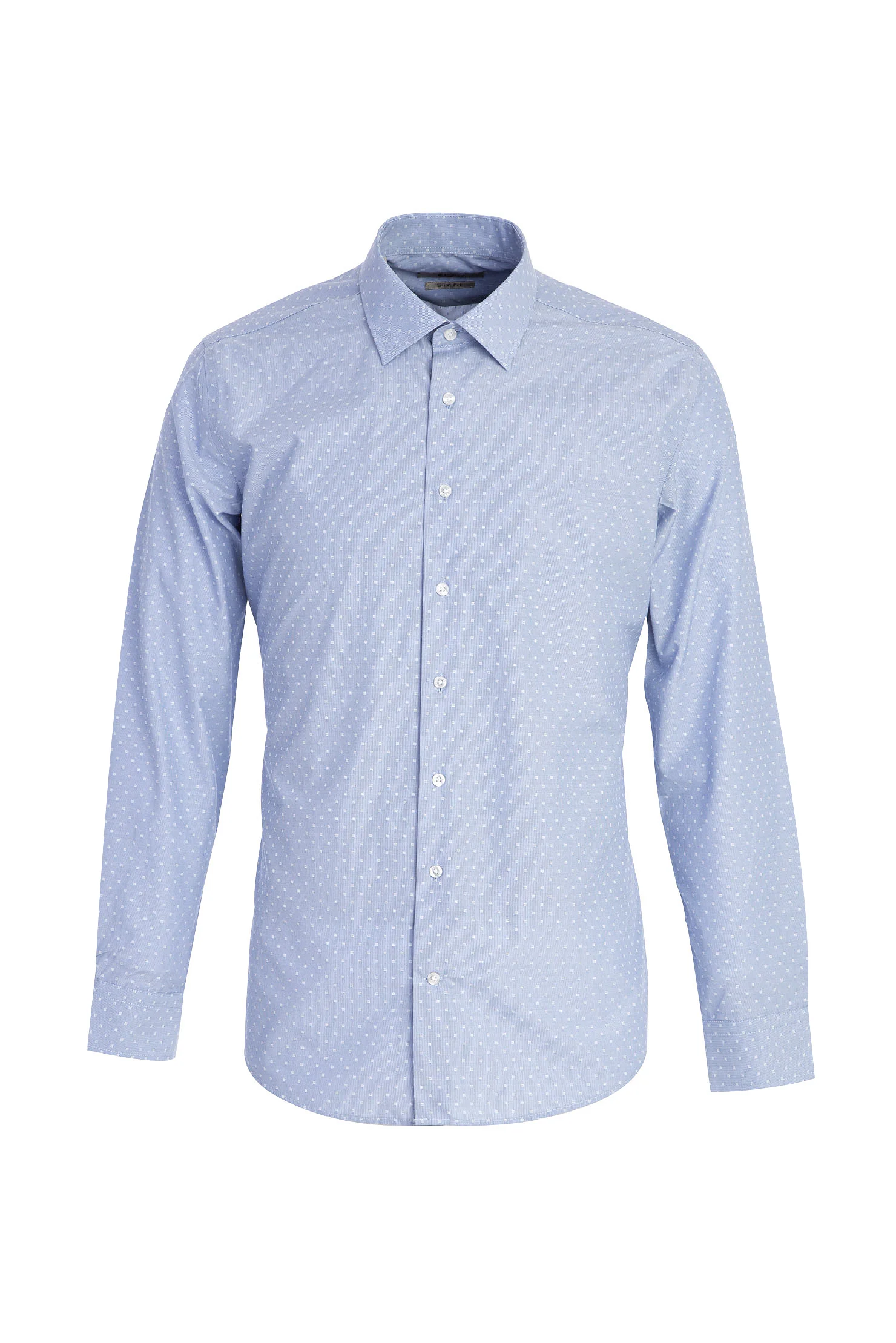Orta Lacivert Uzun Kol Slim Fit Dar Kesim Desenli Gömlek