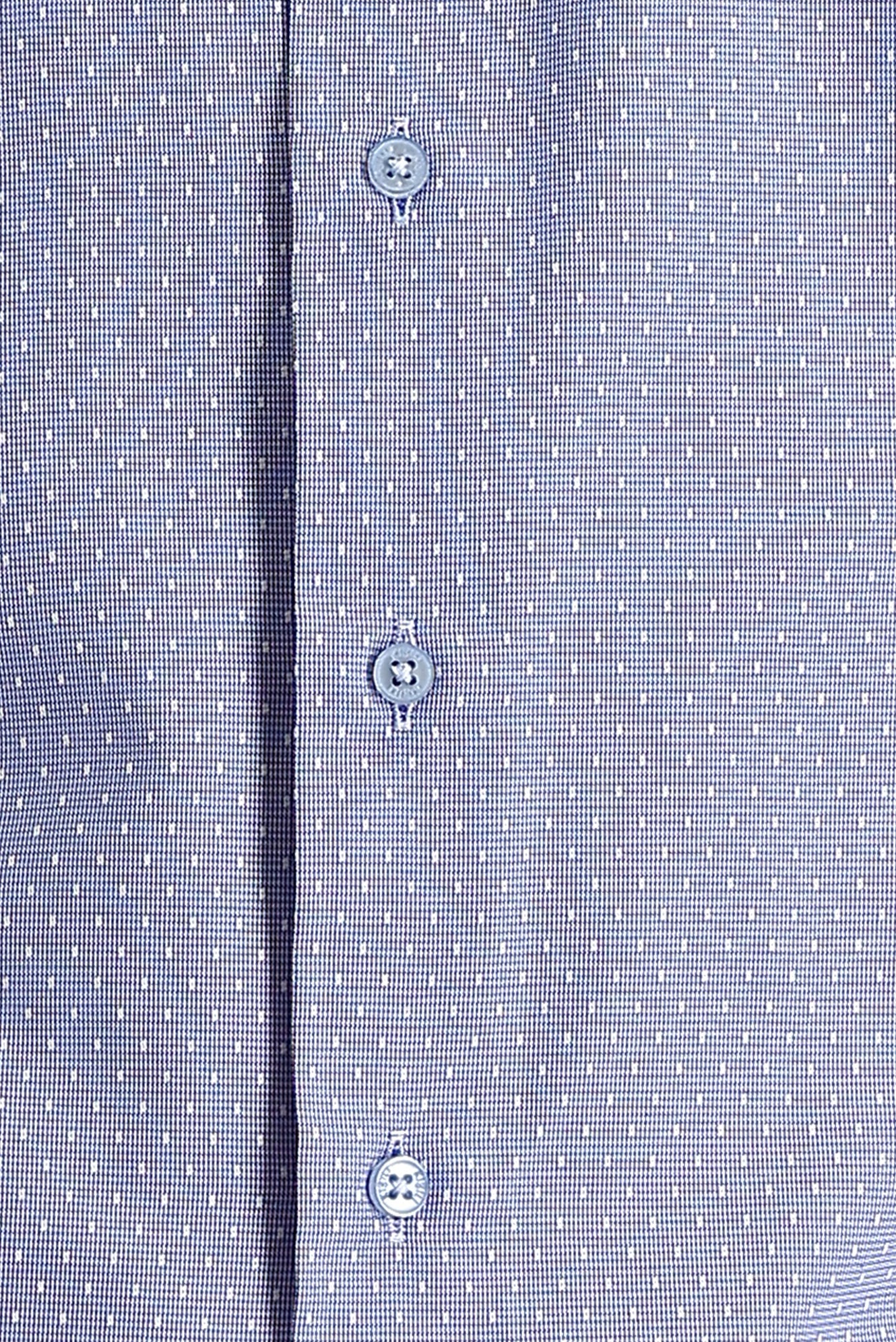 Orta Lacivert Uzun Kol Slim Fit Dar Kesim Klasik Desenli Pamuklu Kolay Ütülenebilir Gömlek - Image 3