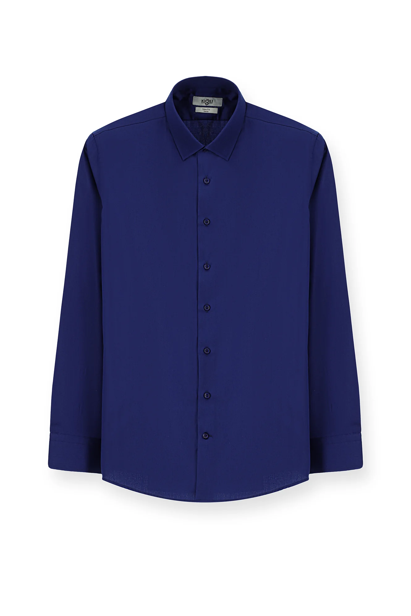 Orta Lacivert Uzun Kol Slim Fit Dar Kesim Klasik Non Iron Saten Pamuklu Gömlek - Image 6