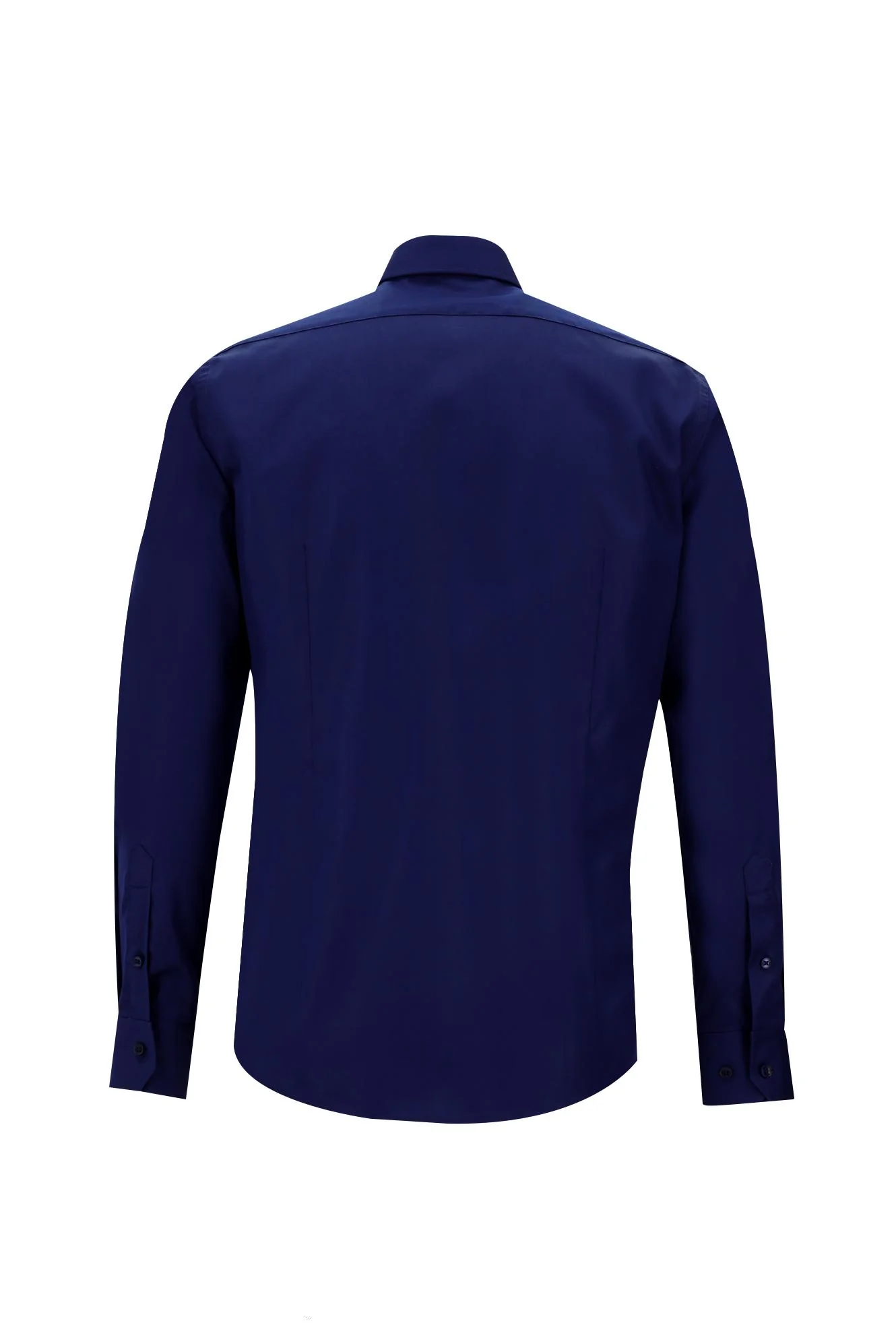 Orta Lacivert Uzun Kol Slim Fit Dar Kesim Klasik Non Iron Saten Pamuklu Gömlek - Image 2