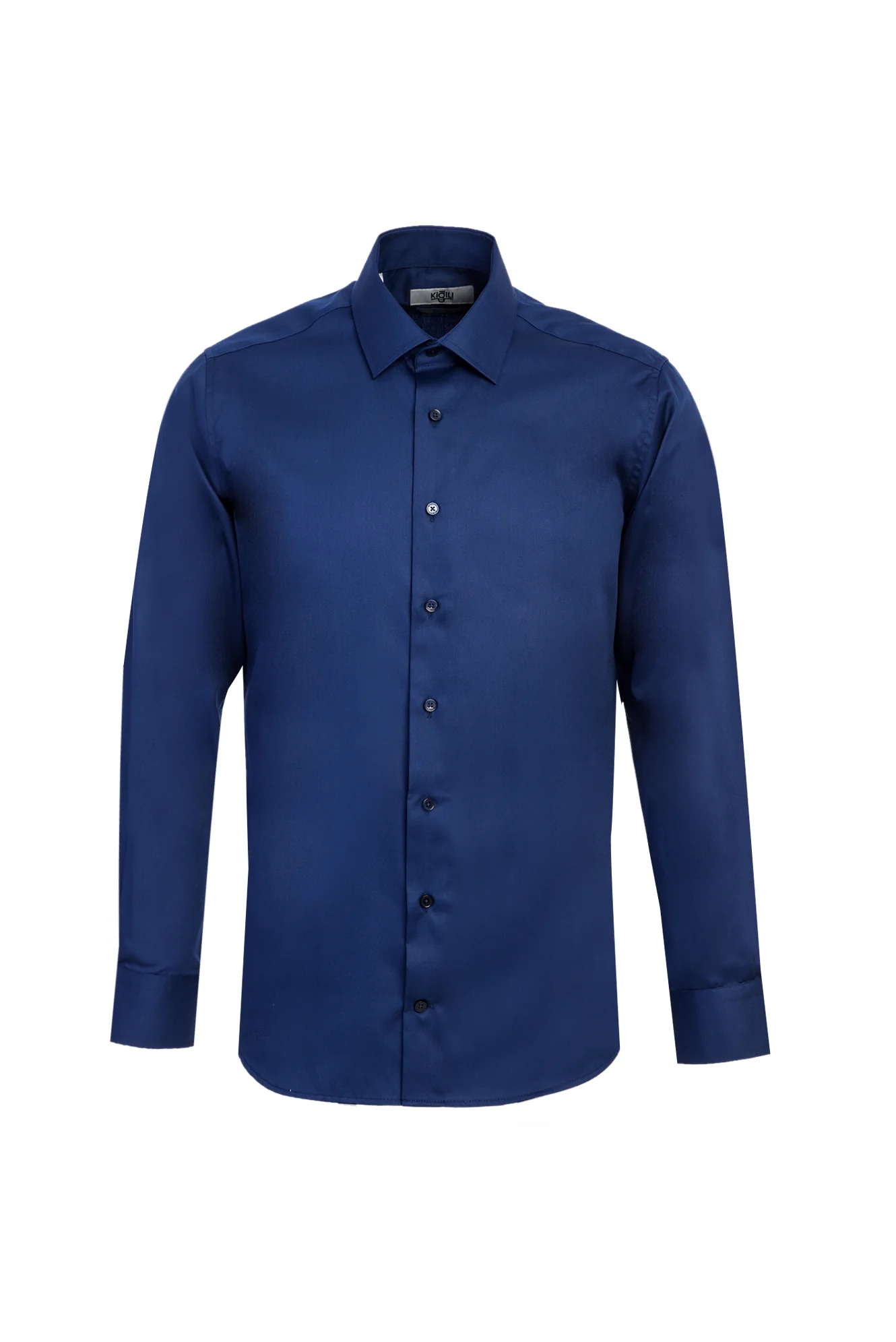 Orta Lacivert Uzun Kol Slim Fit Dar Kesim Non Iron Gömlek