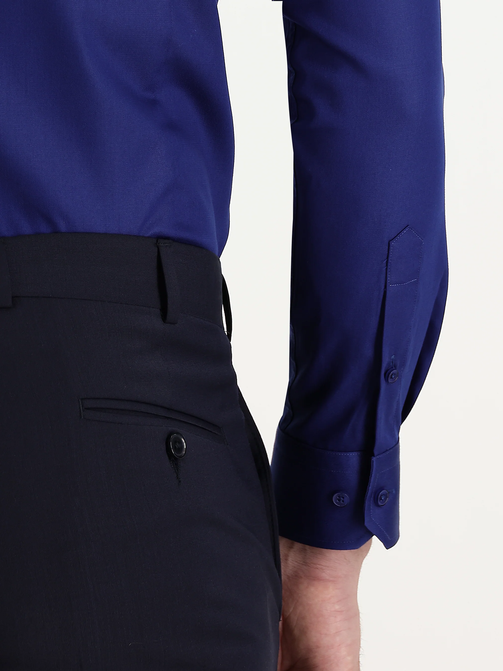 Orta Lacivert Uzun Kol Non Iron Slim Fit Dar Kesim Gömlek - Image 5