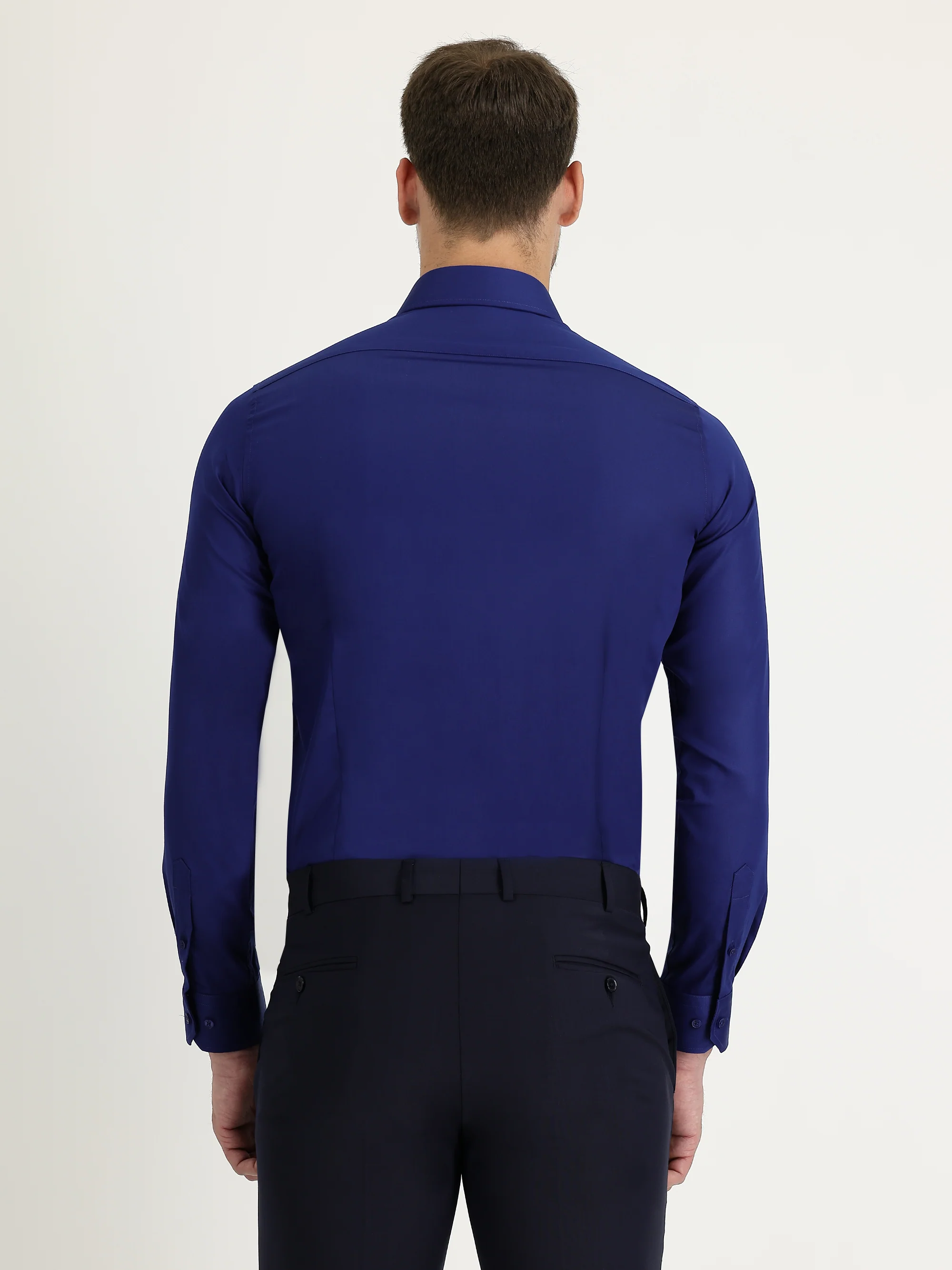 Orta Lacivert Uzun Kol Non Iron Slim Fit Dar Kesim Gömlek - Image 6