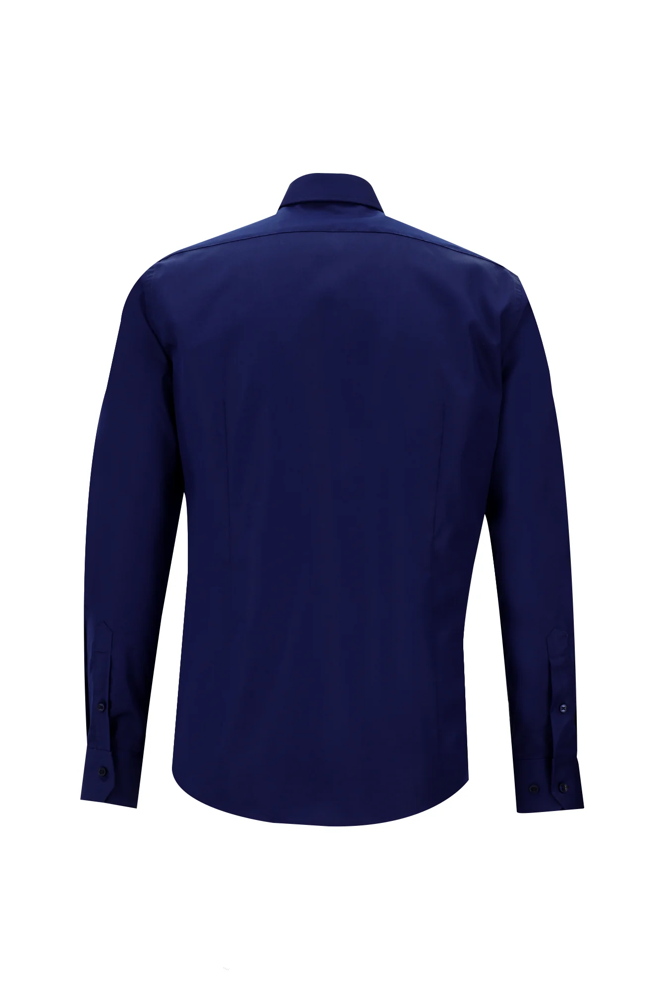 Orta Lacivert Uzun Kol Slim Fit Dar Kesim Non Iron Saten Pamuklu Gömlek - Image 2